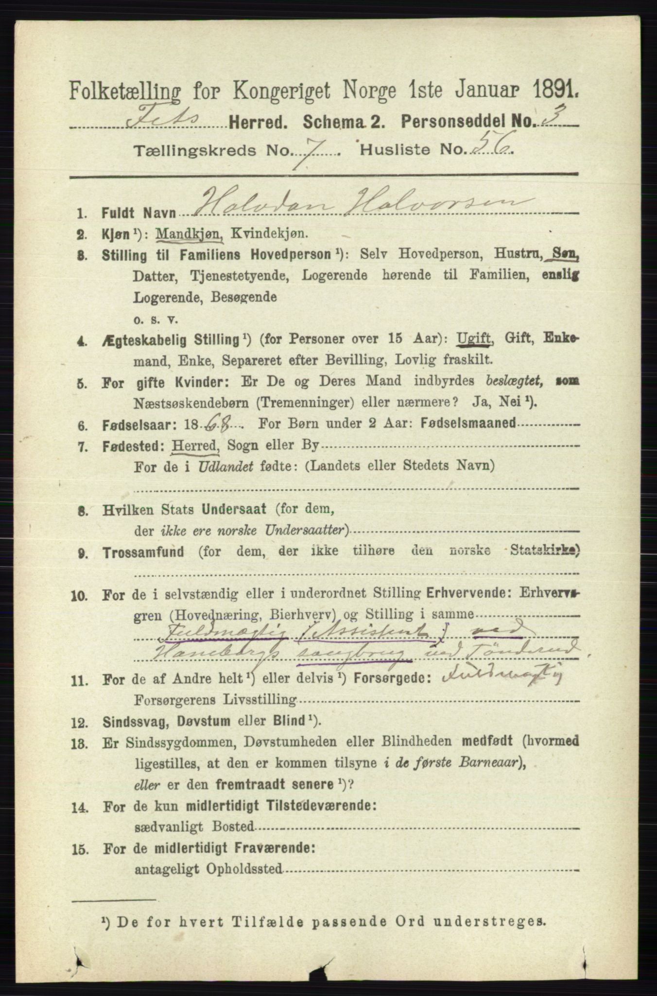 RA, 1891 census for 0227 Fet, 1891, p. 2762