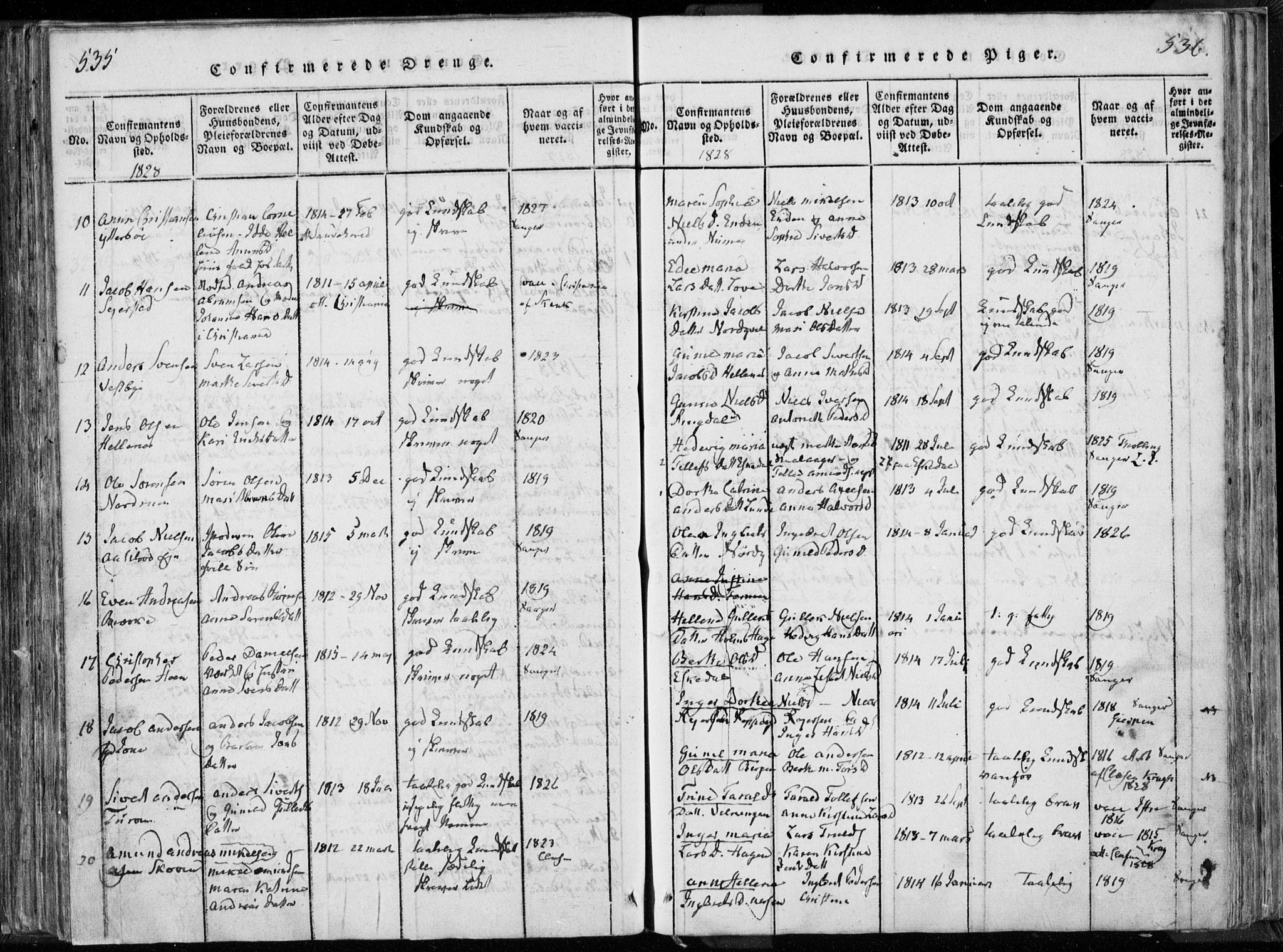 Hedrum kirkebøker, AV/SAKO-A-344/F/Fa/L0004: Parish register (official) no. I 4, 1817-1835, p. 535-536