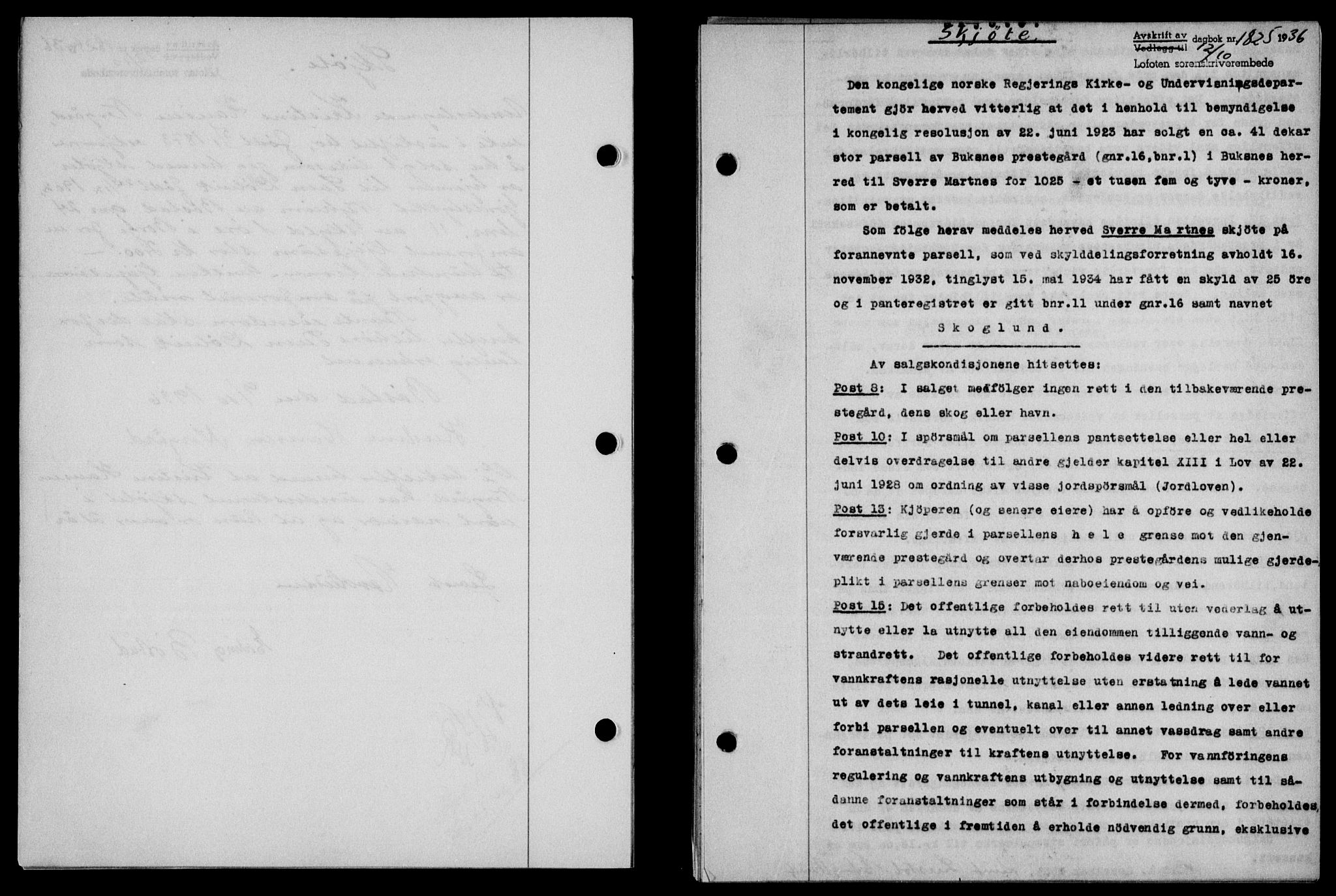 Lofoten sorenskriveri, SAT/A-0017/1/2/2C/L0001a: Mortgage book no. 1a, 1936-1937, Diary no: : 1825/1936