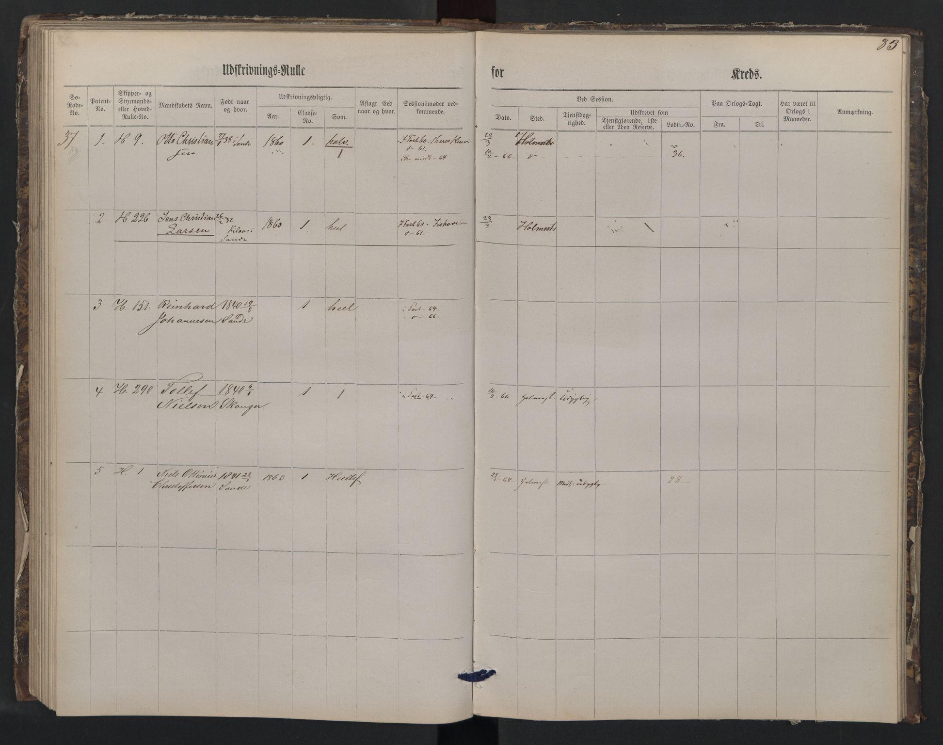 Holmestrand innrulleringskontor, AV/SAKO-A-1151/G/Gb/L0001: Utskrivningsrulle, 1860, p. 83