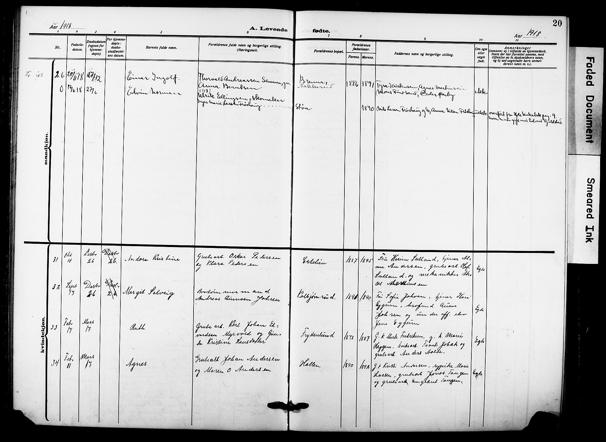 Hole kirkebøker, AV/SAKO-A-228/G/Gb/L0005: Parish register (copy) no. II 5, 1915-1932, p. 20