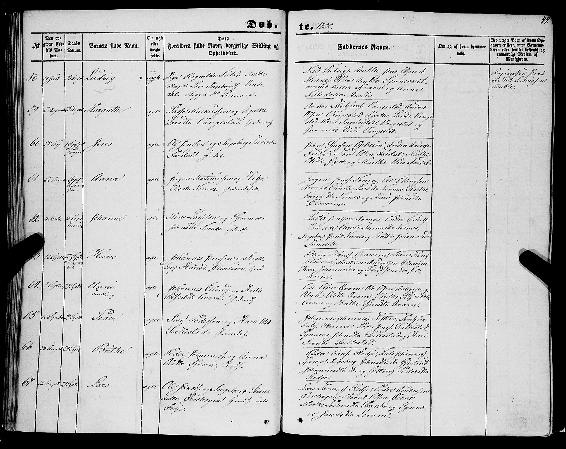 Sogndal sokneprestembete, AV/SAB-A-81301/H/Haa/Haaa/L0012I: Parish register (official) no. A 12I, 1847-1859, p. 44