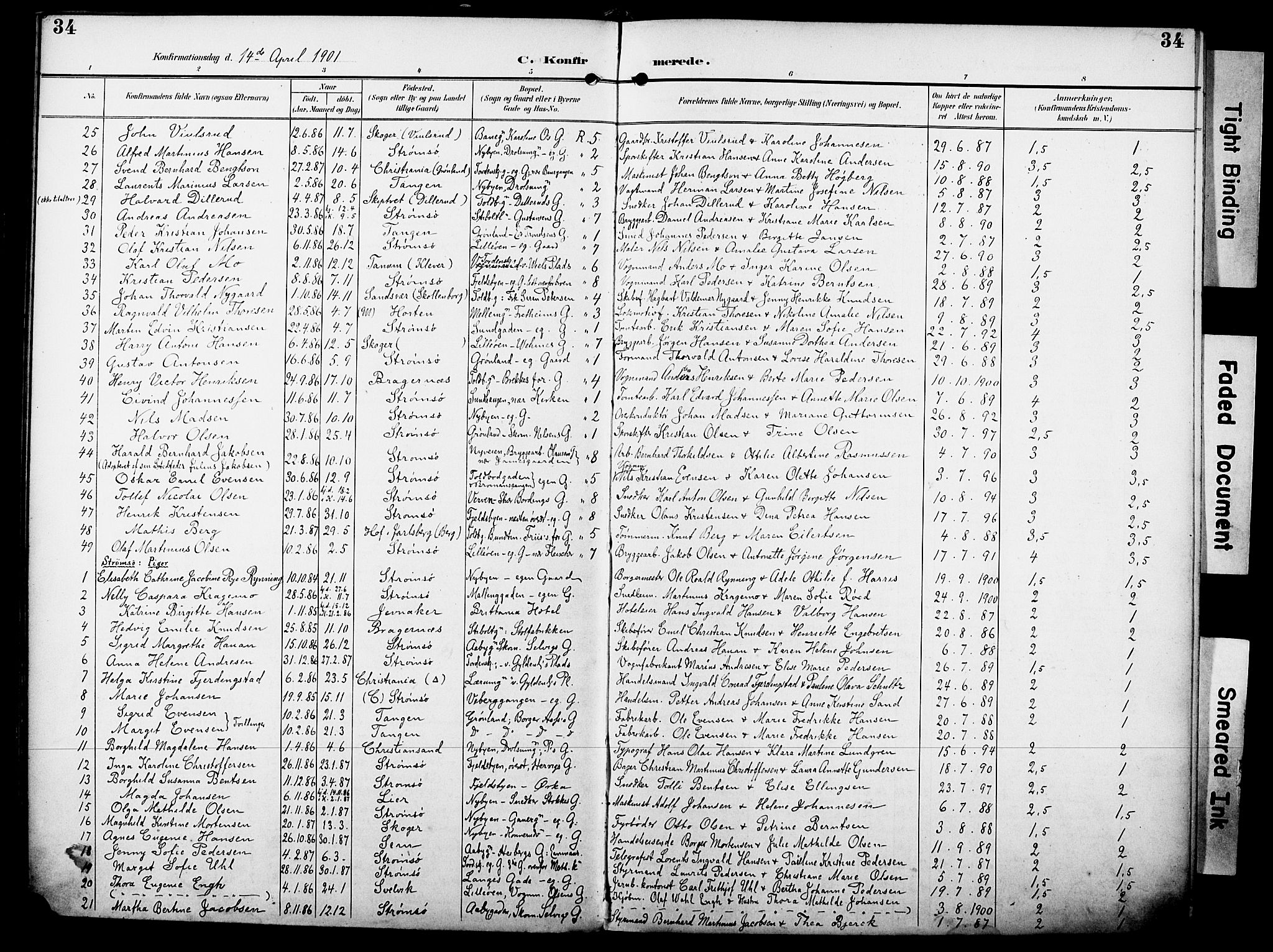 Strømsø kirkebøker, AV/SAKO-A-246/F/Fa/L0025: Parish register (official) no. I 25, 1893-1922, p. 34