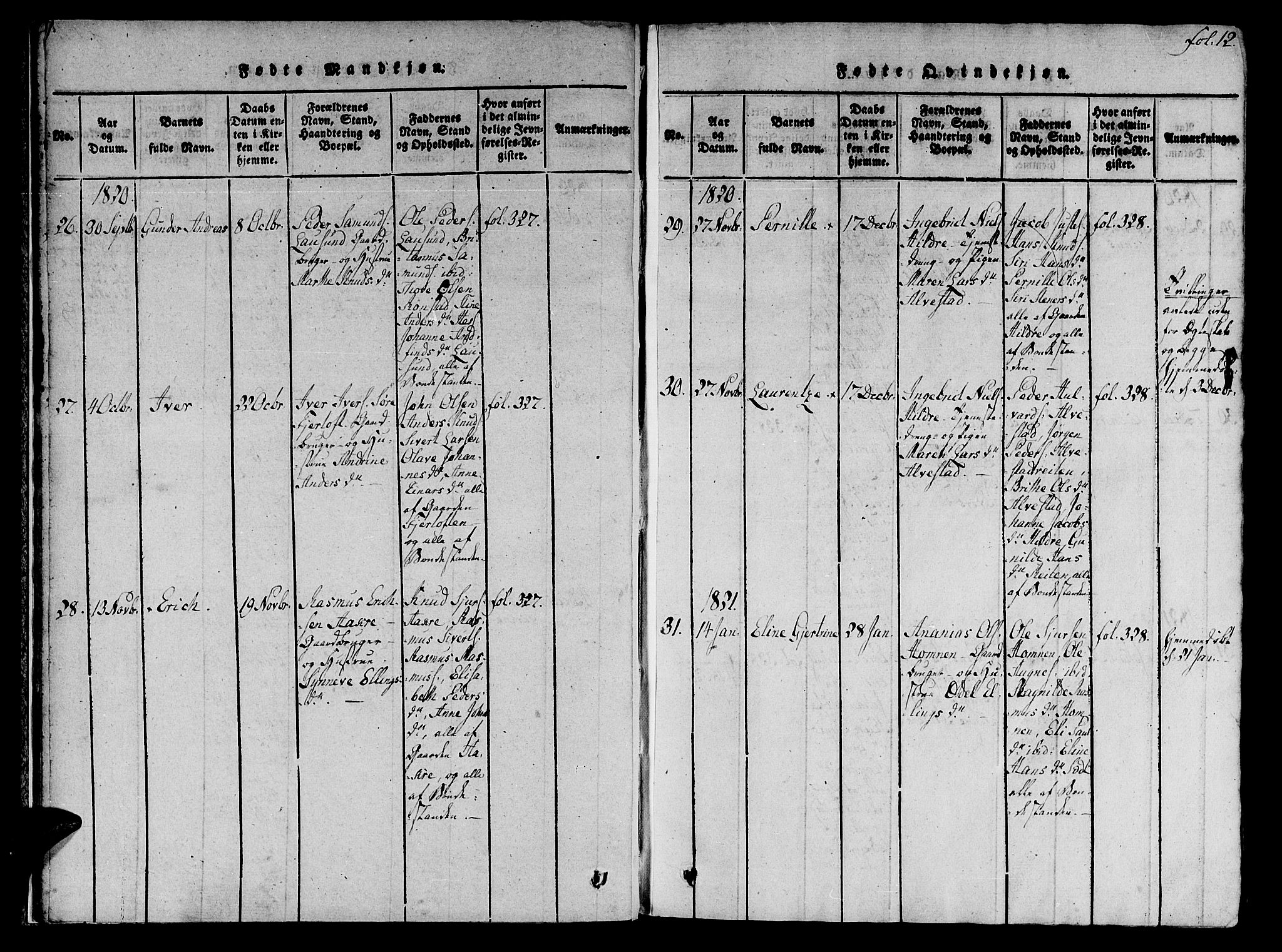 Ministerialprotokoller, klokkerbøker og fødselsregistre - Møre og Romsdal, SAT/A-1454/536/L0495: Parish register (official) no. 536A04, 1818-1847, p. 12