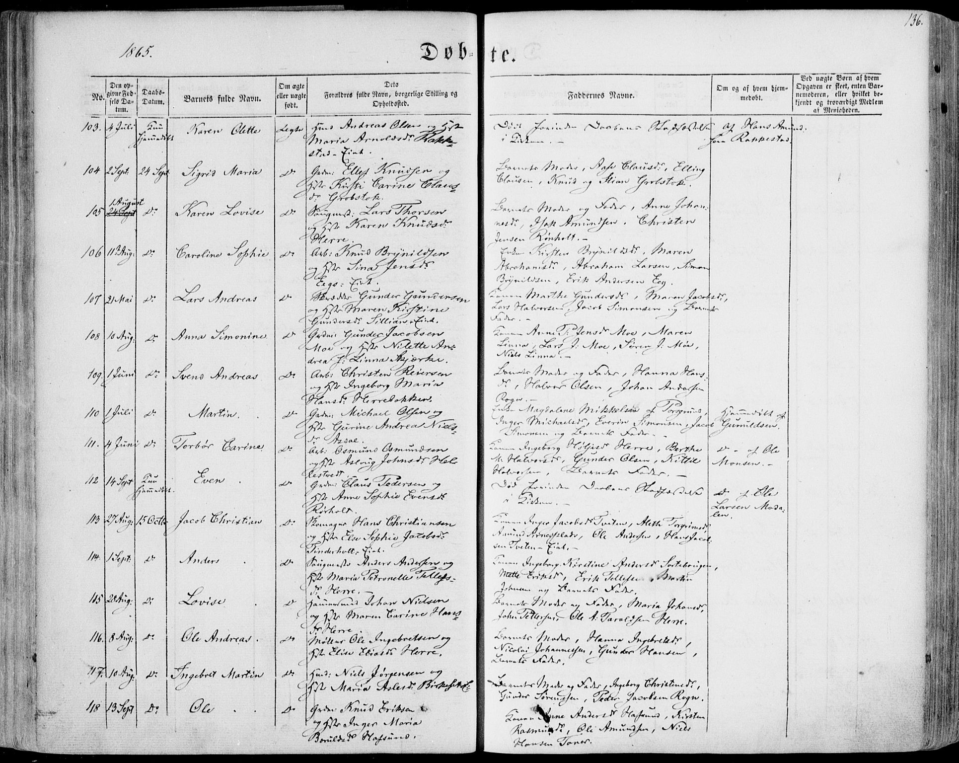 Bamble kirkebøker, AV/SAKO-A-253/F/Fa/L0005: Parish register (official) no. I 5, 1854-1869, p. 136