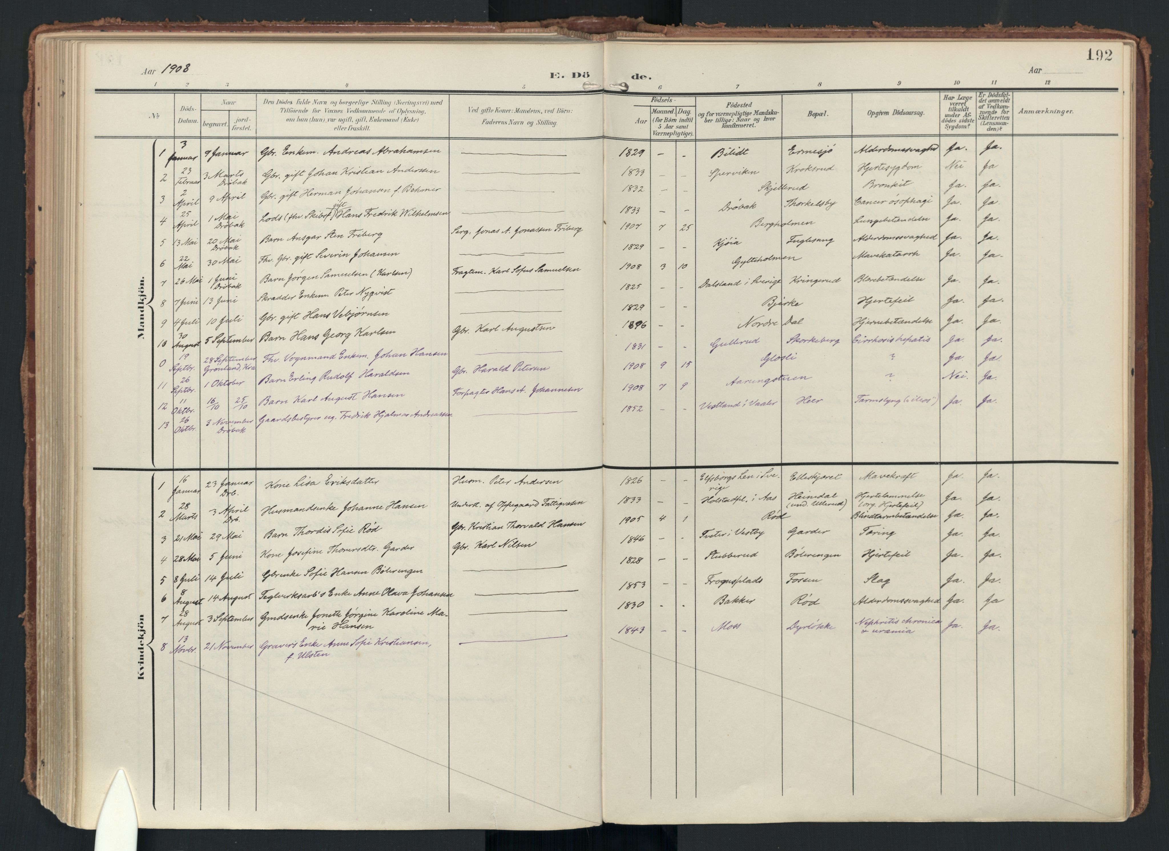 Drøbak prestekontor Kirkebøker, AV/SAO-A-10142a/F/Fc/L0003: Parish register (official) no. III 3, 1901-1920, p. 192