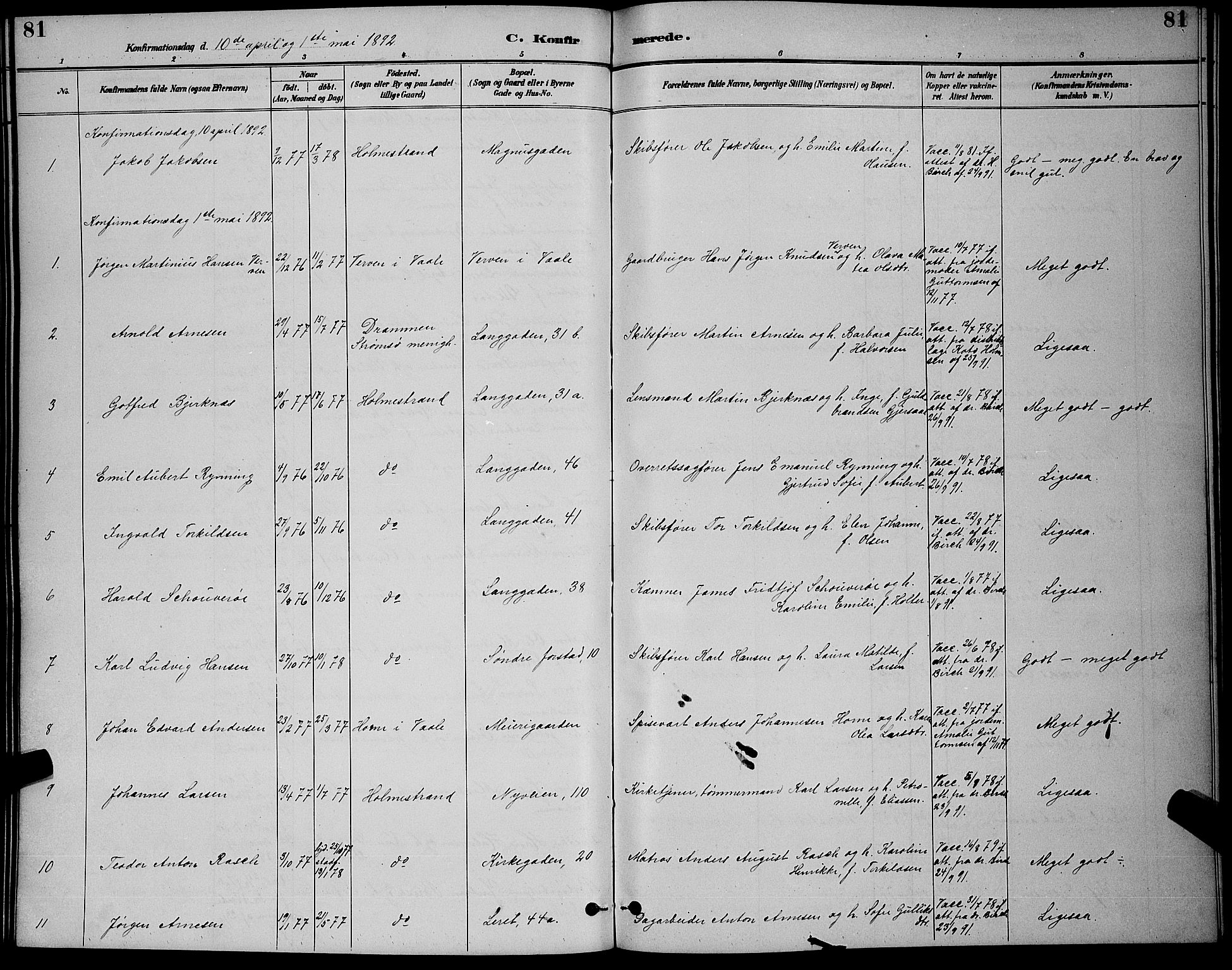 Holmestrand kirkebøker, AV/SAKO-A-346/G/Ga/L0005: Parish register (copy) no. 5, 1889-1901, p. 81