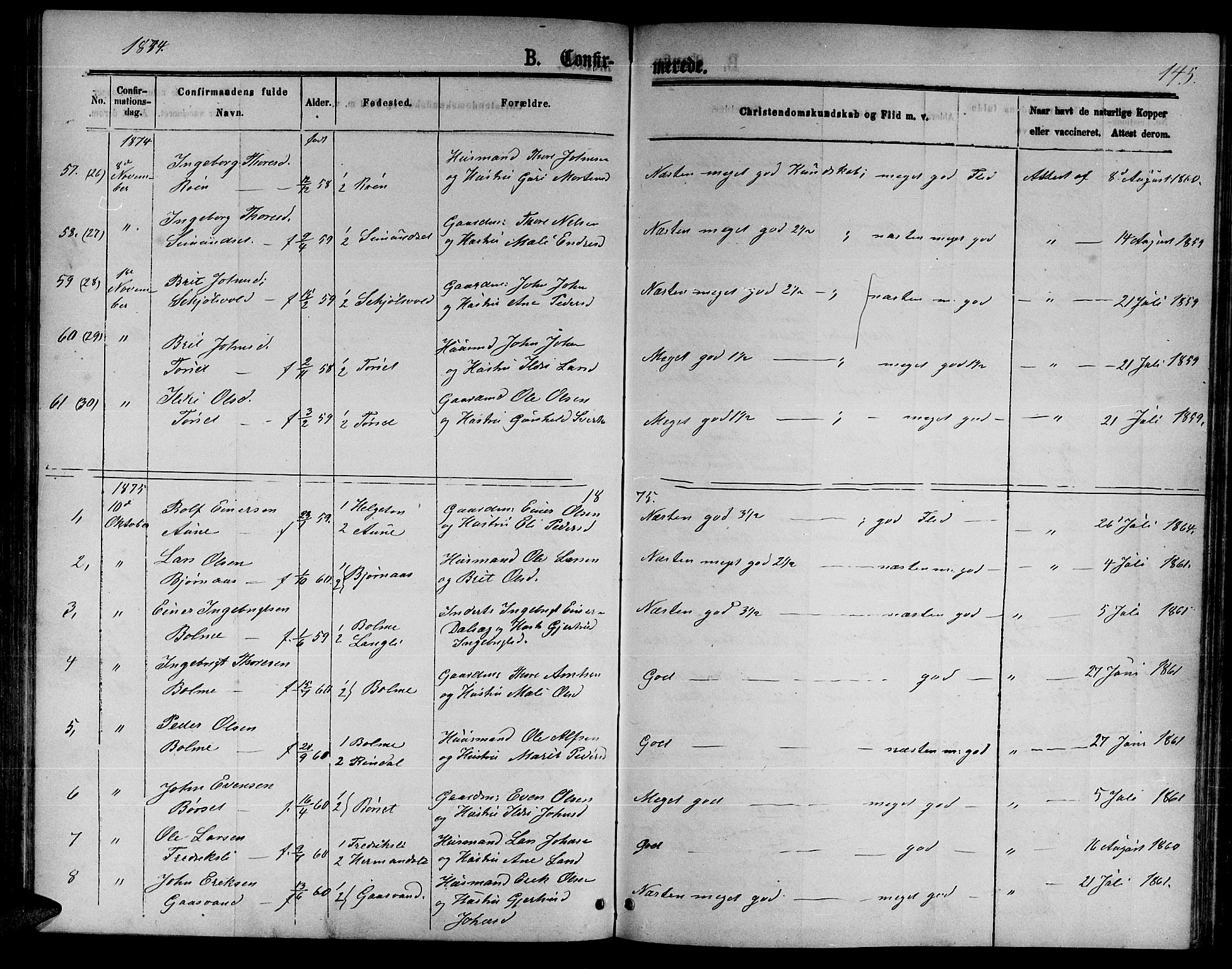 Ministerialprotokoller, klokkerbøker og fødselsregistre - Møre og Romsdal, AV/SAT-A-1454/598/L1076: Parish register (copy) no. 598C01, 1867-1878, p. 145