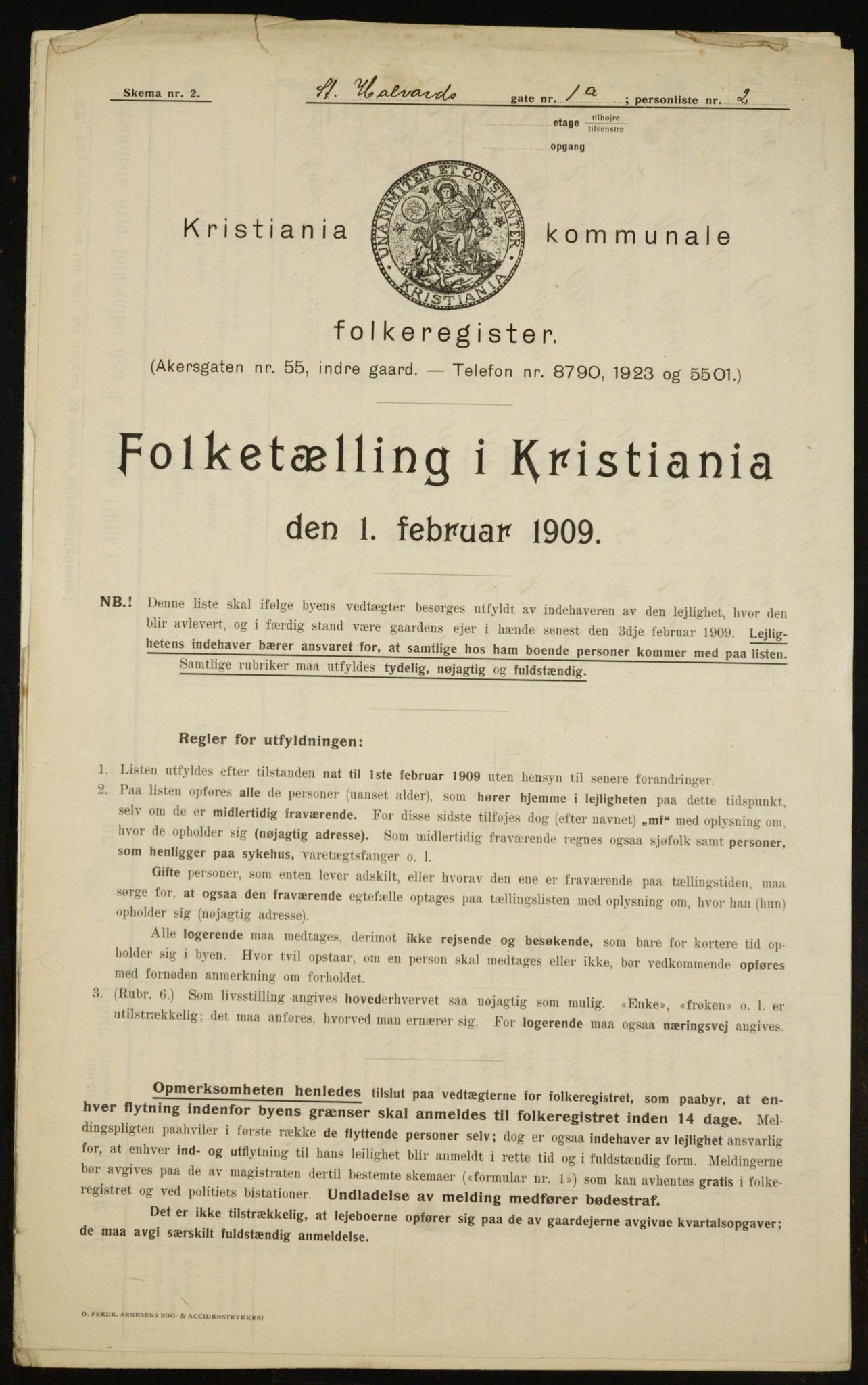 OBA, Municipal Census 1909 for Kristiania, 1909, p. 79454