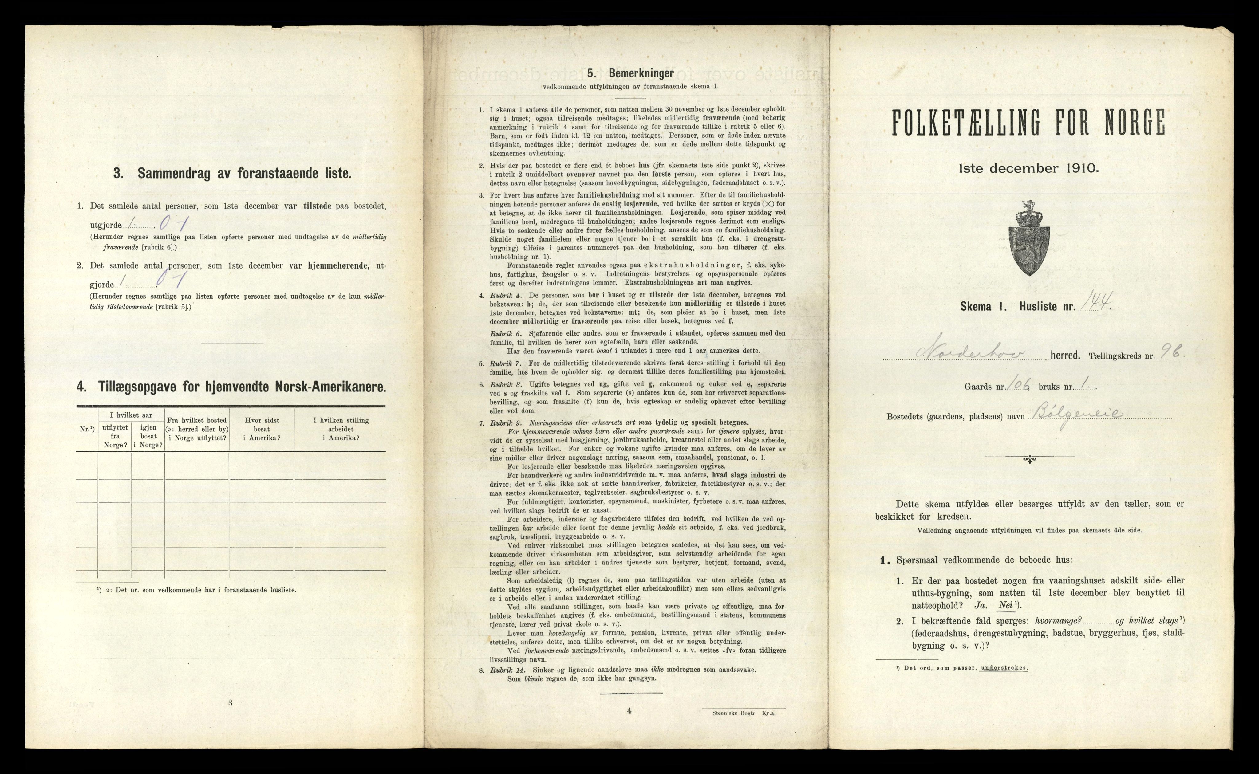 RA, 1910 census for Norderhov, 1910, p. 2564