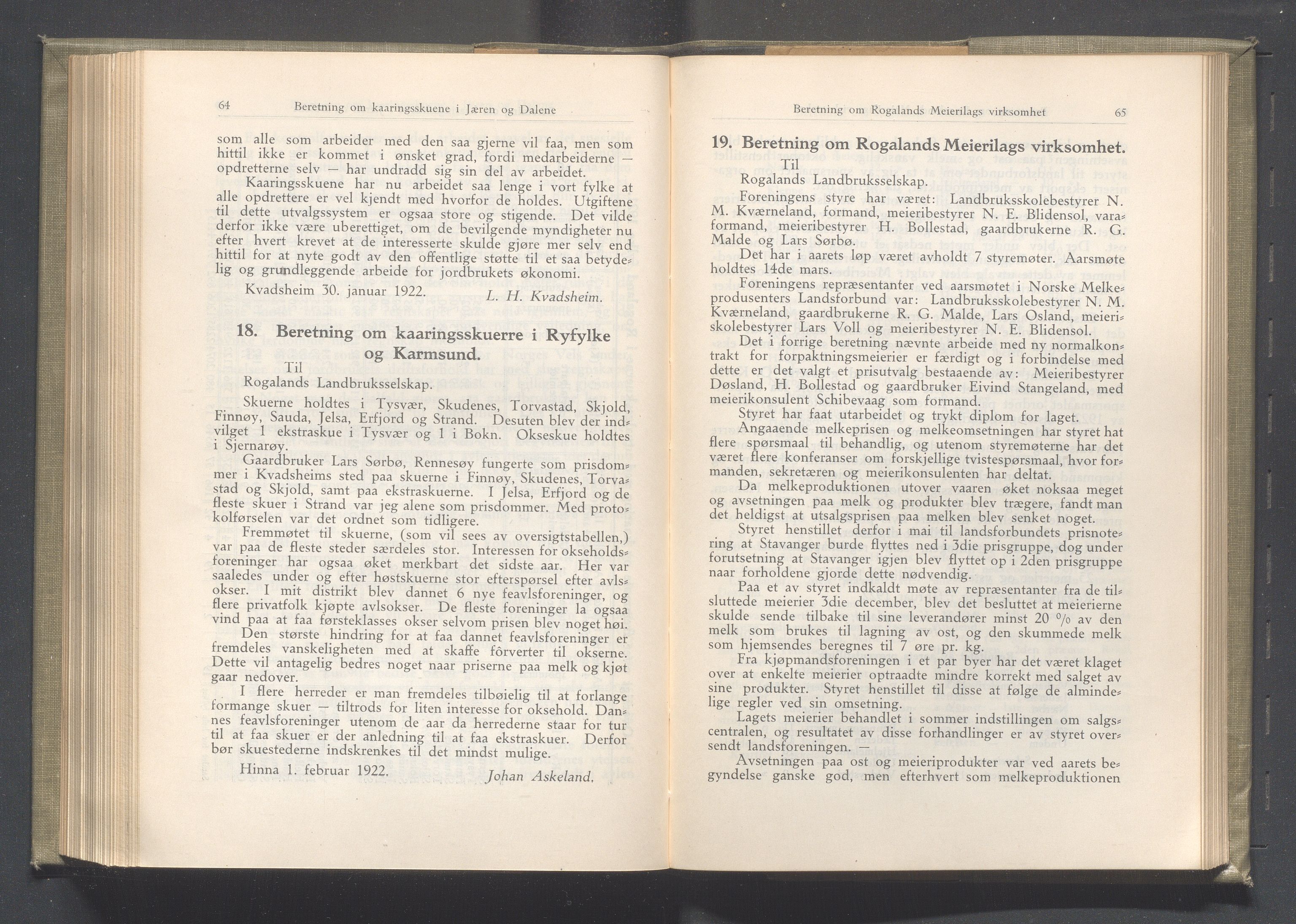 Rogaland fylkeskommune - Fylkesrådmannen , IKAR/A-900/A/Aa/Aaa/L0041: Møtebok , 1922, p. 64-65