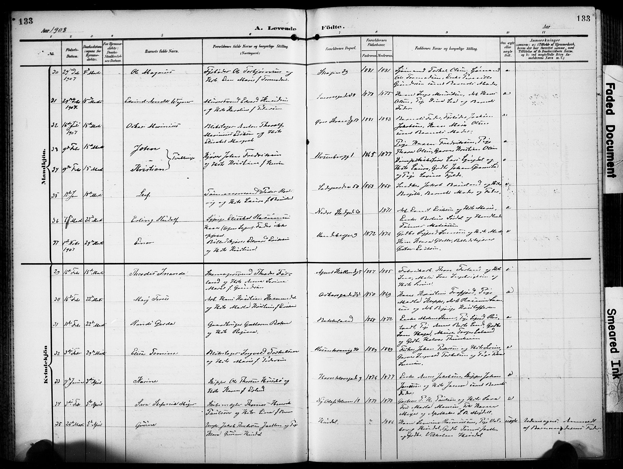Domkirken sokneprestkontor, SAST/A-101812/001/30/30BB/L0018: Parish register (copy) no. B 18, 1903-1915, p. 133