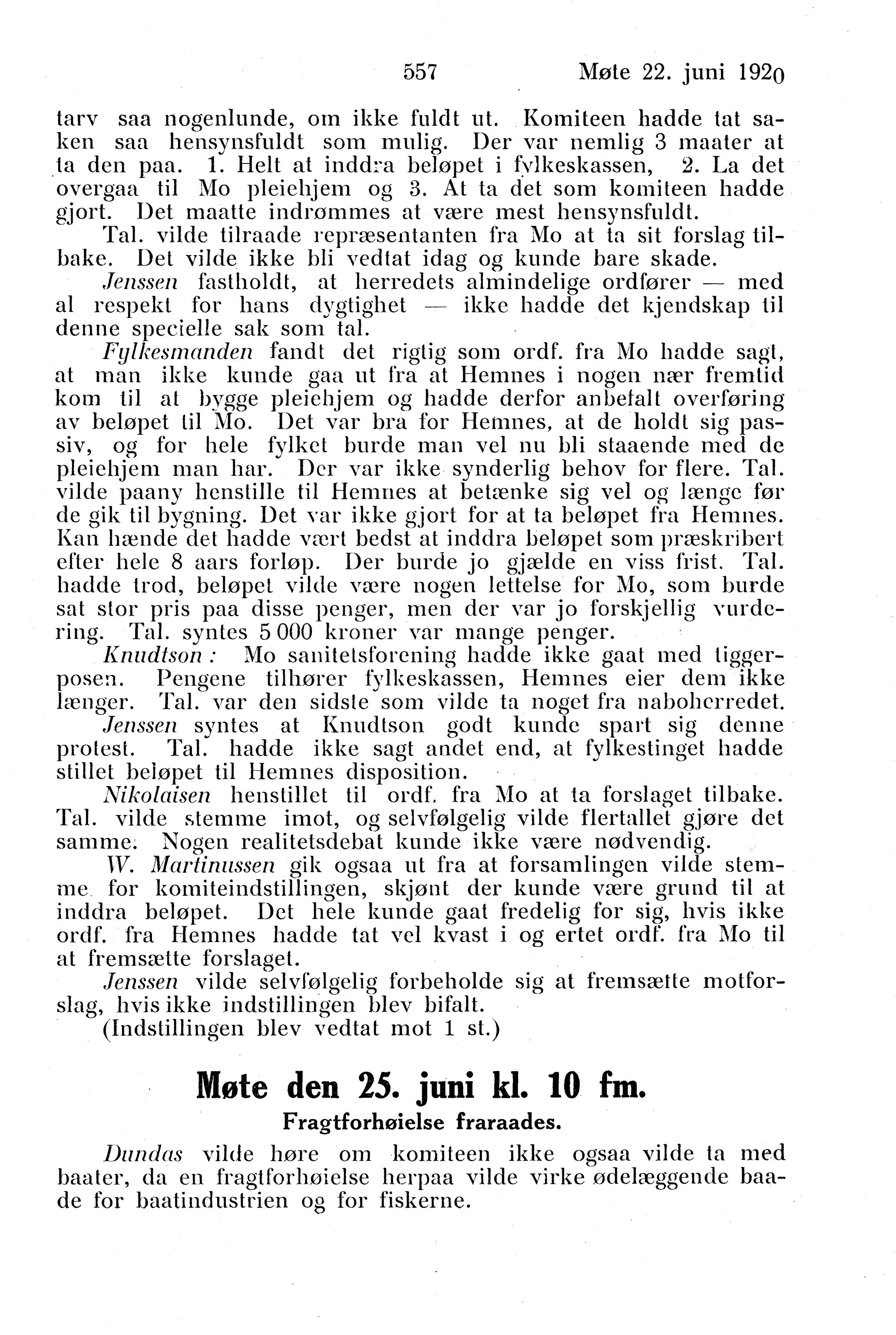 Nordland Fylkeskommune. Fylkestinget, AIN/NFK-17/176/A/Ac/L0043: Fylkestingsforhandlinger 1920, 1920, p. 557