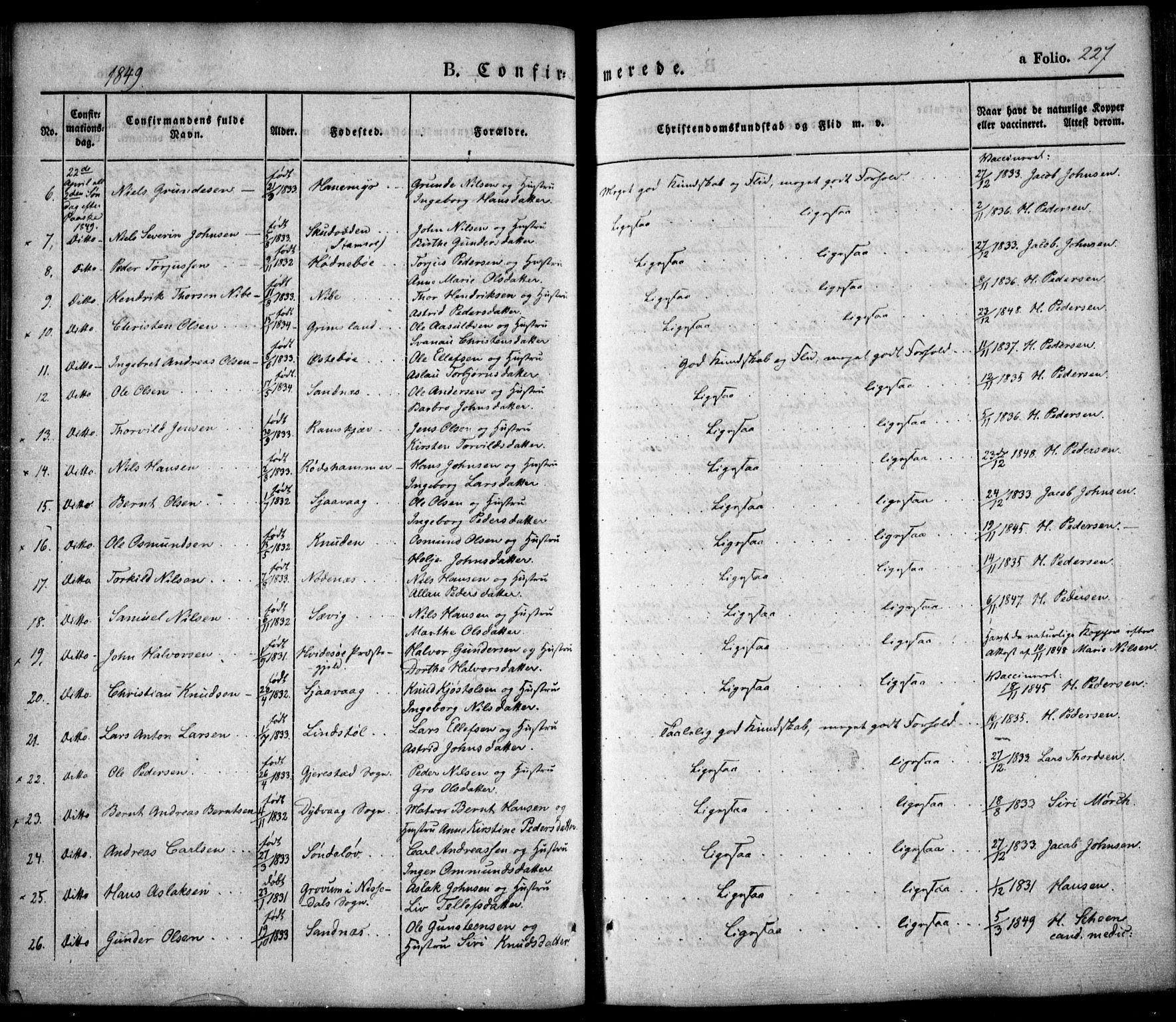 Søndeled sokneprestkontor, SAK/1111-0038/F/Fa/L0002: Parish register (official) no. A 2, 1839-1860, p. 227