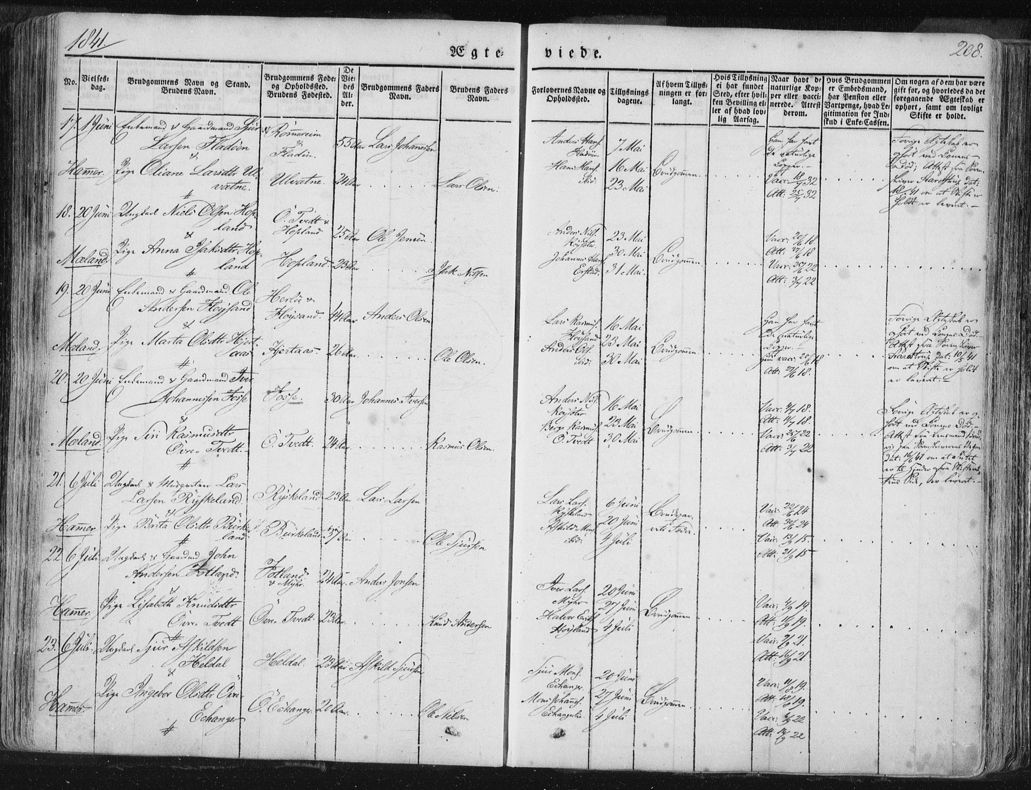 Hamre sokneprestembete, AV/SAB-A-75501/H/Ha/Haa/Haaa/L0012: Parish register (official) no. A 12, 1834-1845, p. 208