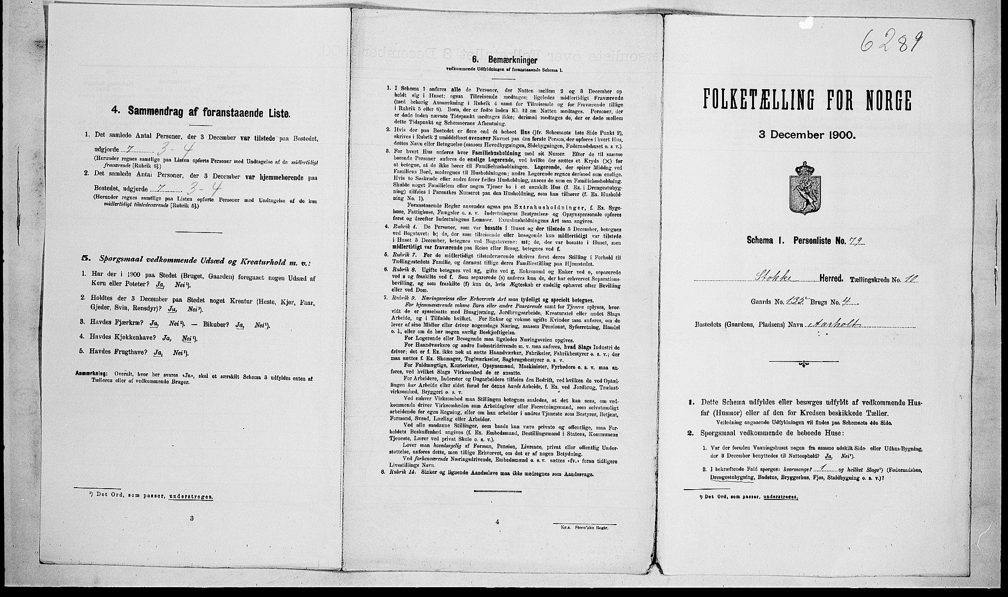 RA, 1900 census for Stokke, 1900, p. 1745