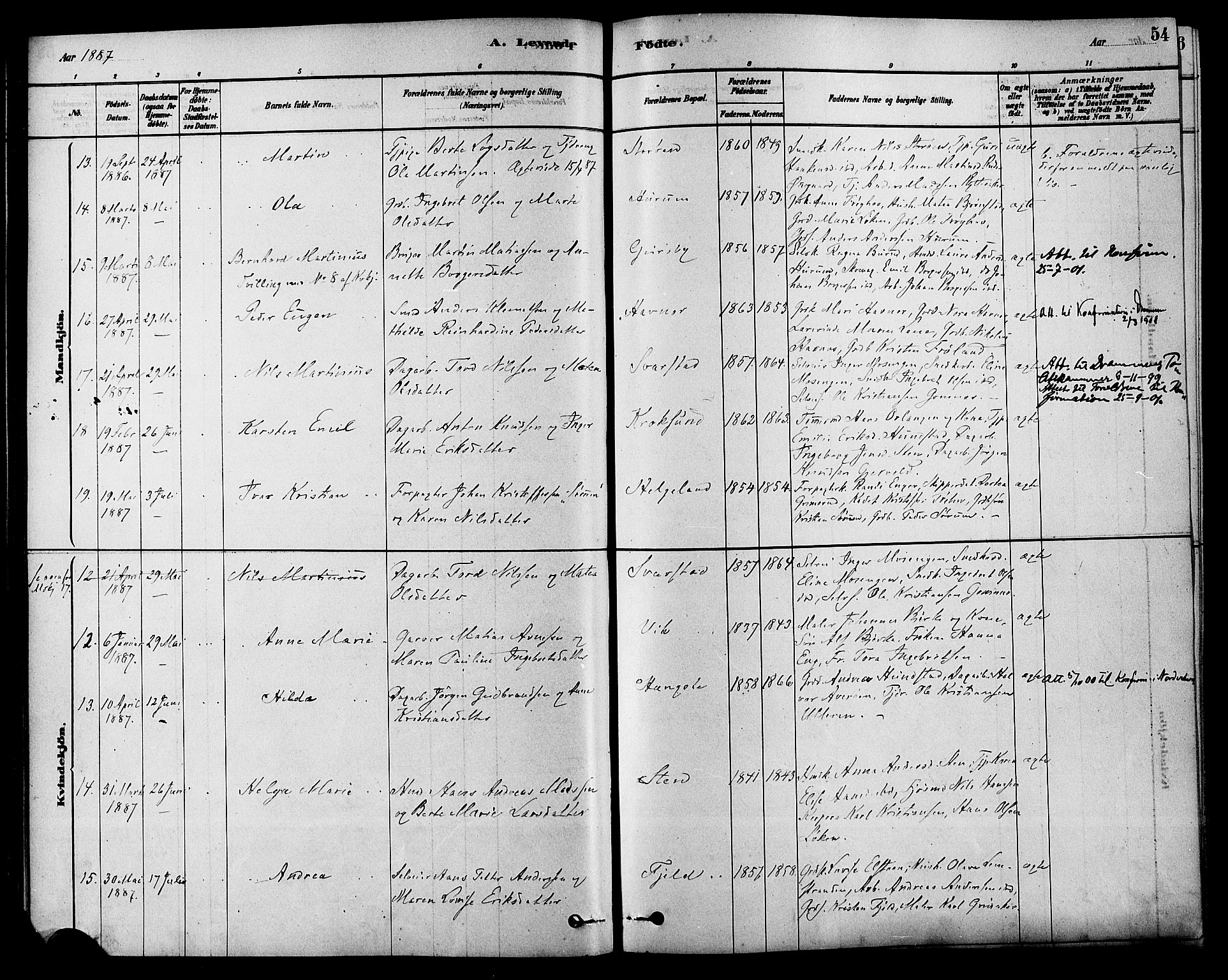 Hole kirkebøker, SAKO/A-228/F/Fa/L0008: Parish register (official) no. I 8, 1878-1891, p. 54