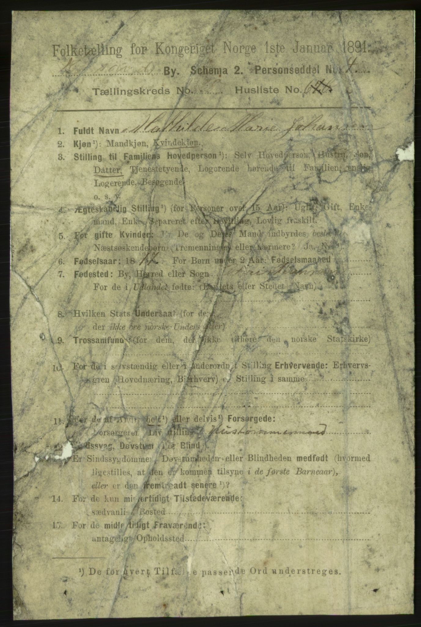 RA, 1891 census for 1001 Kristiansand, 1891, p. 9513