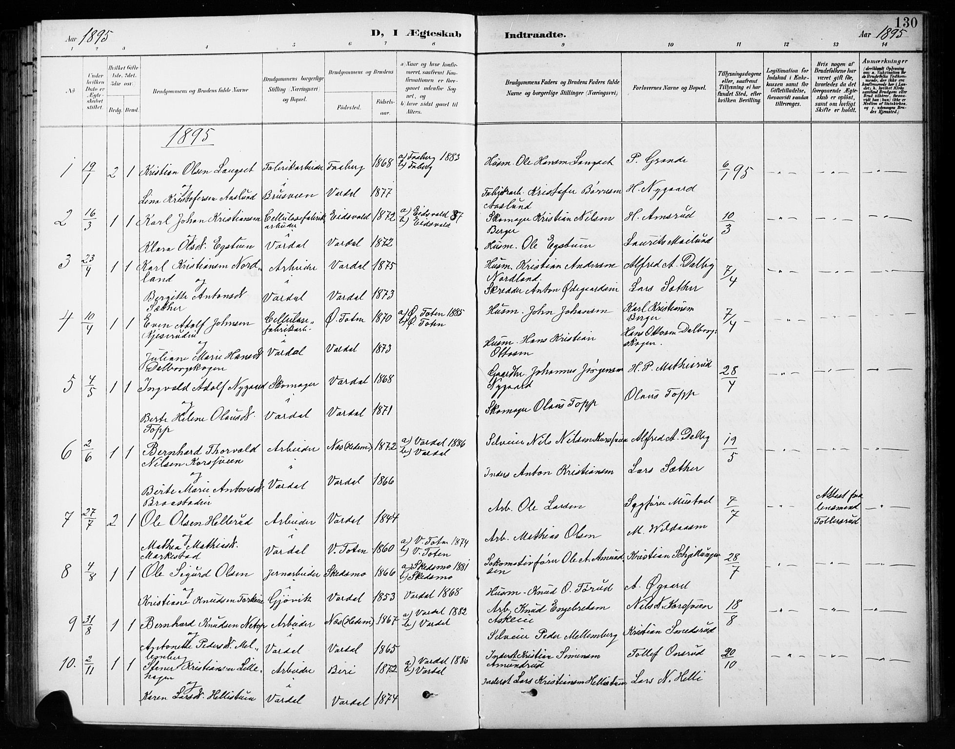Vardal prestekontor, SAH/PREST-100/H/Ha/Hab/L0010: Parish register (copy) no. 10, 1895-1903, p. 130