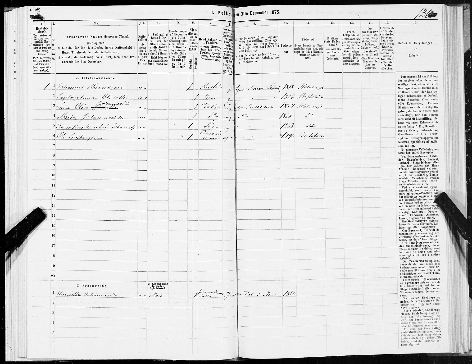 SAT, 1875 census for 1752P Kolvereid, 1875, p. 2136