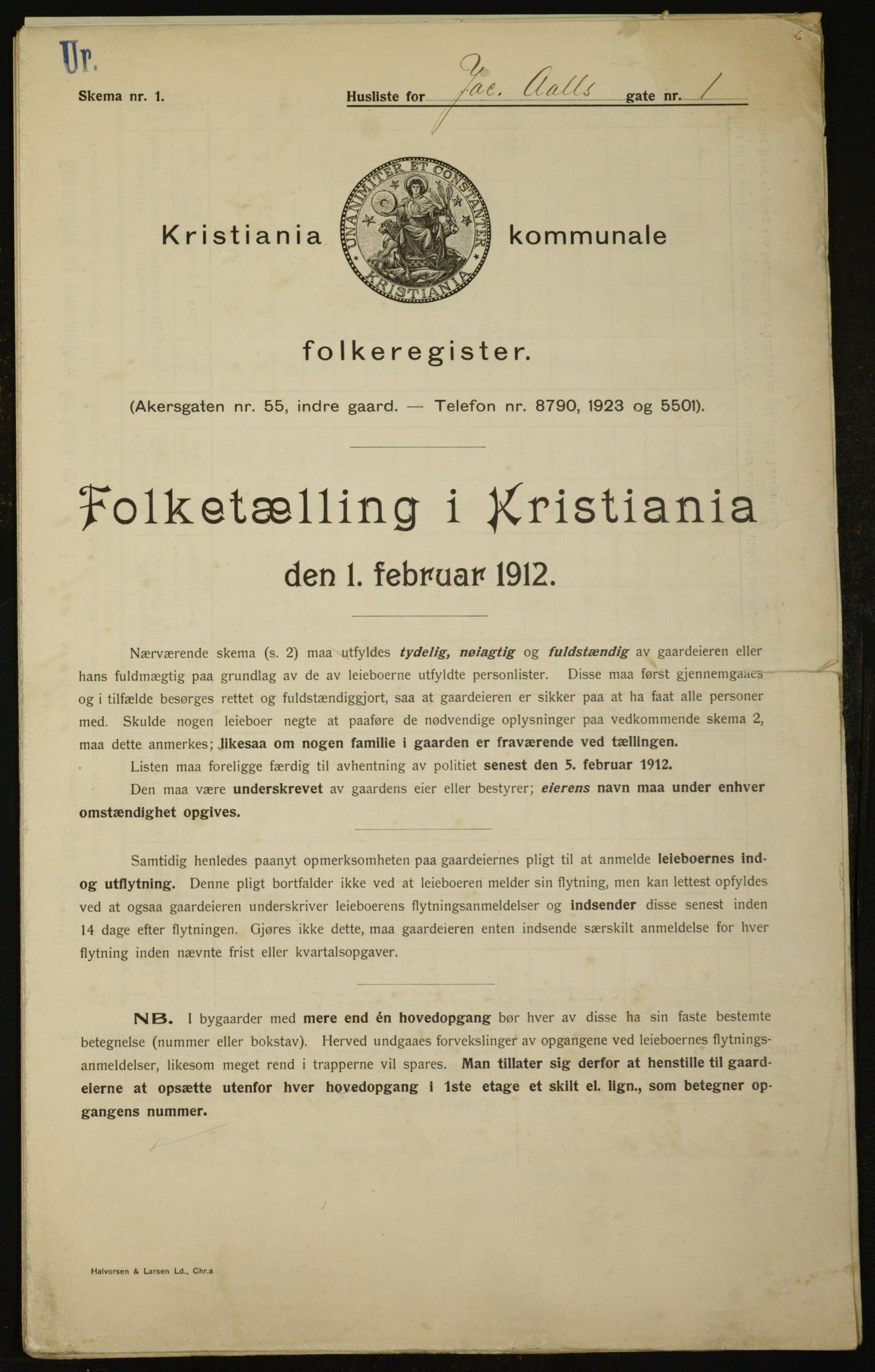 OBA, Municipal Census 1912 for Kristiania, 1912, p. 45086
