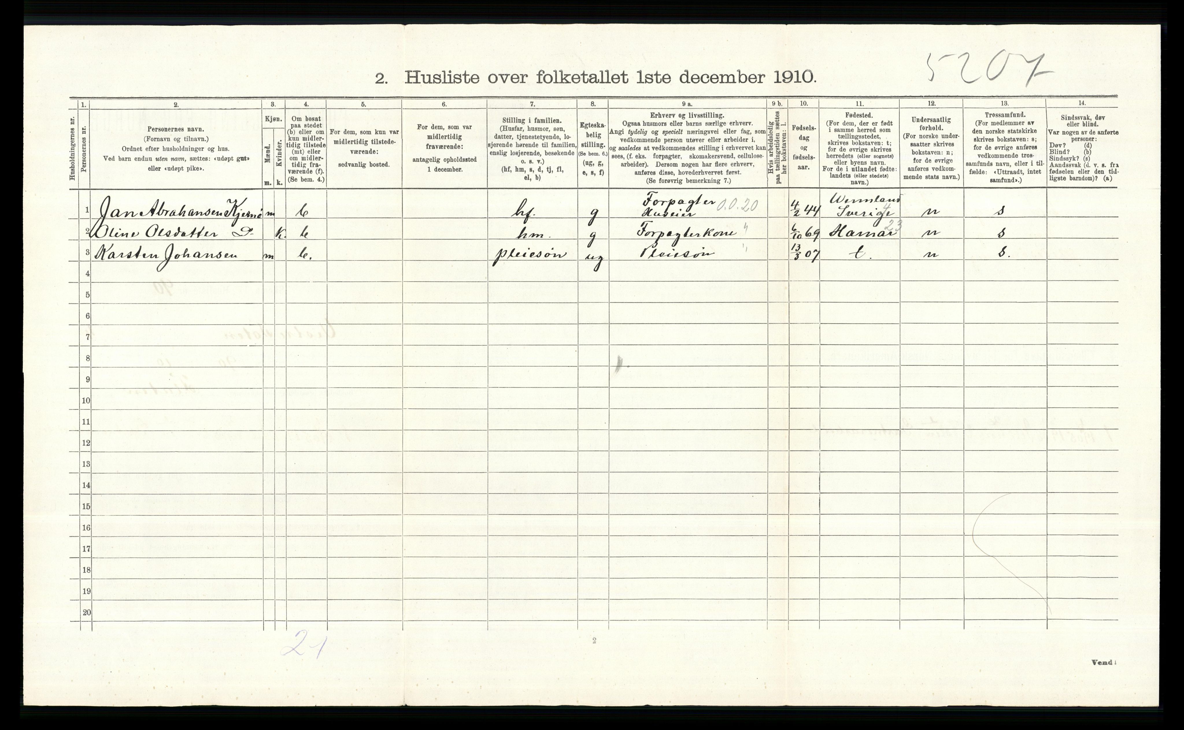 RA, 1910 census for Vestre Toten, 1910, p. 700