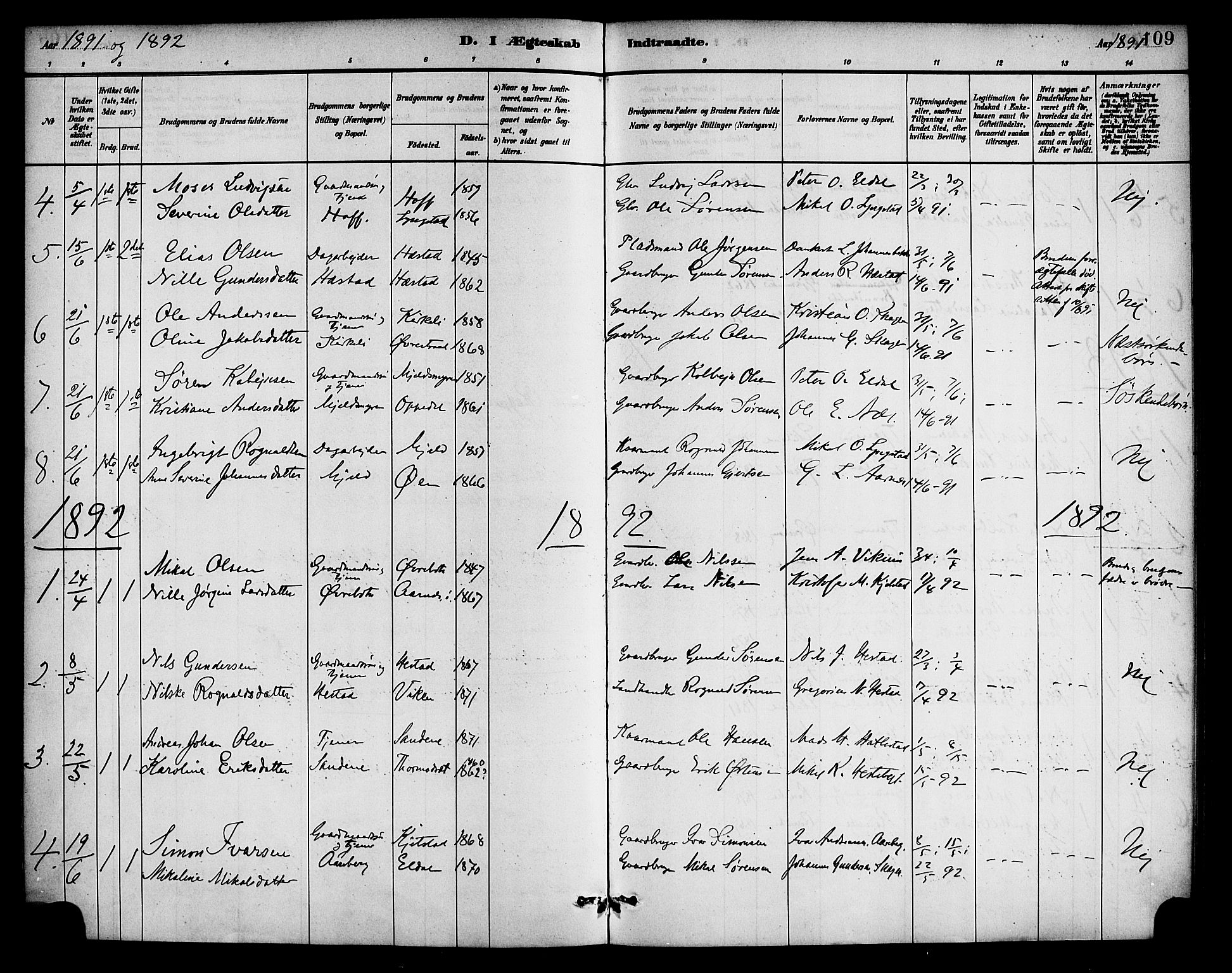 Gaular sokneprestembete, SAB/A-80001/H/Haa: Parish register (official) no. D 1, 1882-1899, p. 109