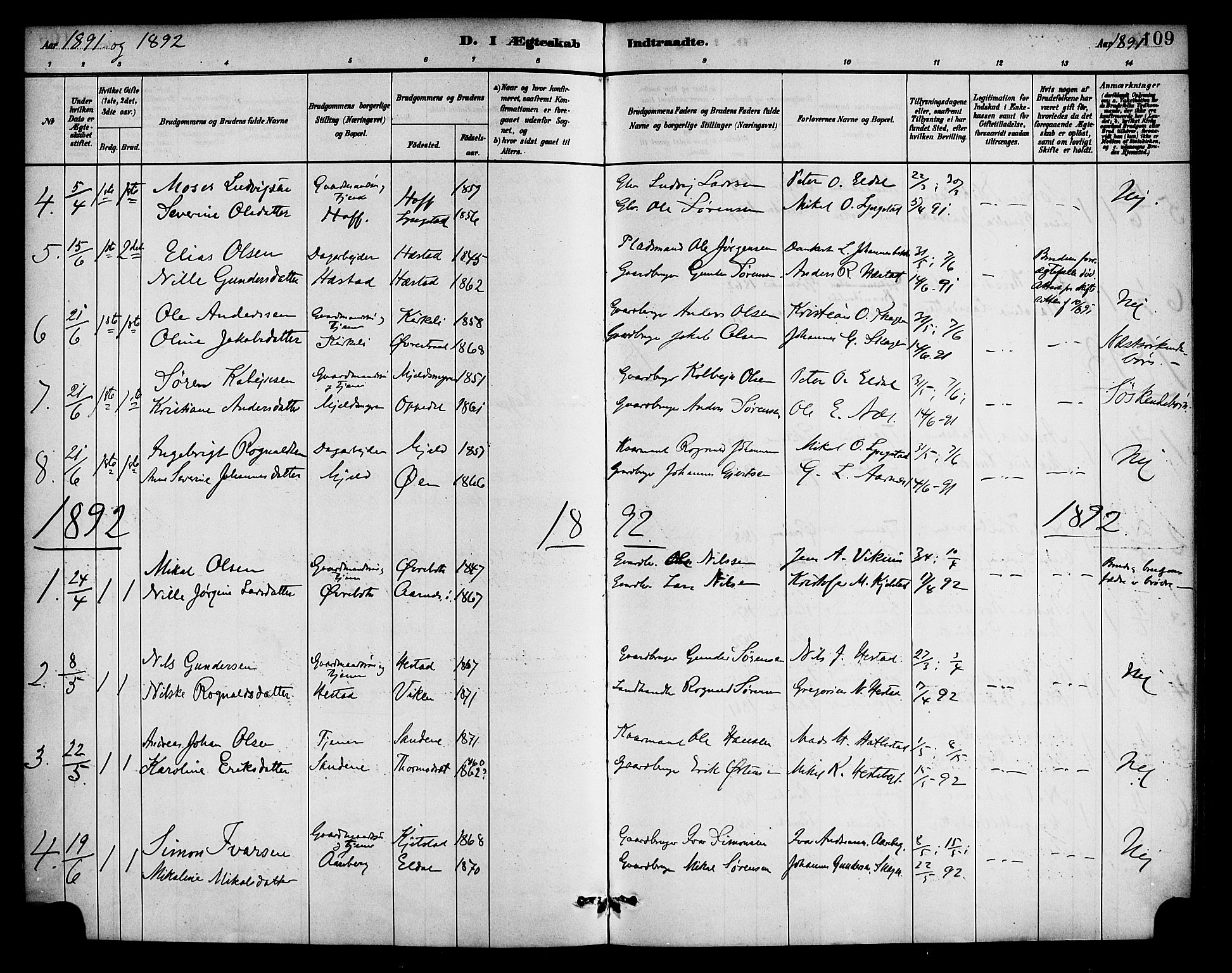 Gaular sokneprestembete, AV/SAB-A-80001/H/Haa: Parish register (official) no. D 1, 1882-1899, p. 109