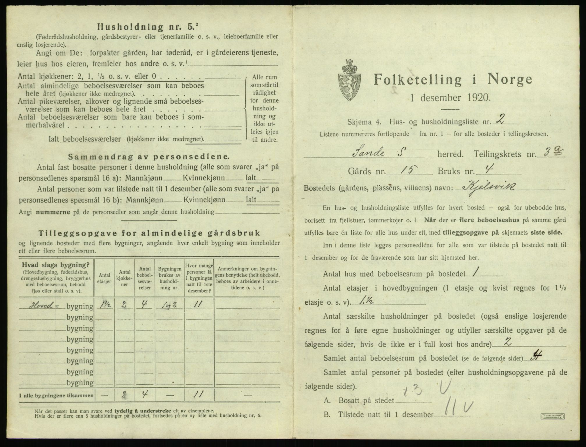 SAT, 1920 census for Sande (MR), 1920, p. 212