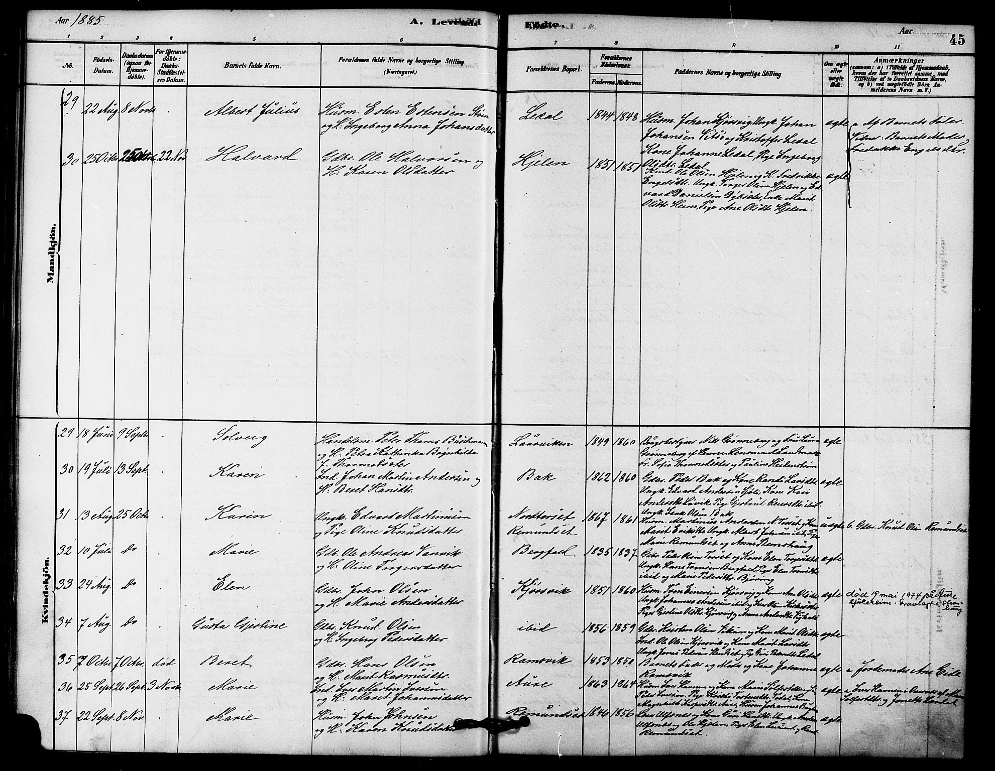 Ministerialprotokoller, klokkerbøker og fødselsregistre - Møre og Romsdal, AV/SAT-A-1454/578/L0906: Parish register (official) no. 578A05, 1878-1886, p. 45