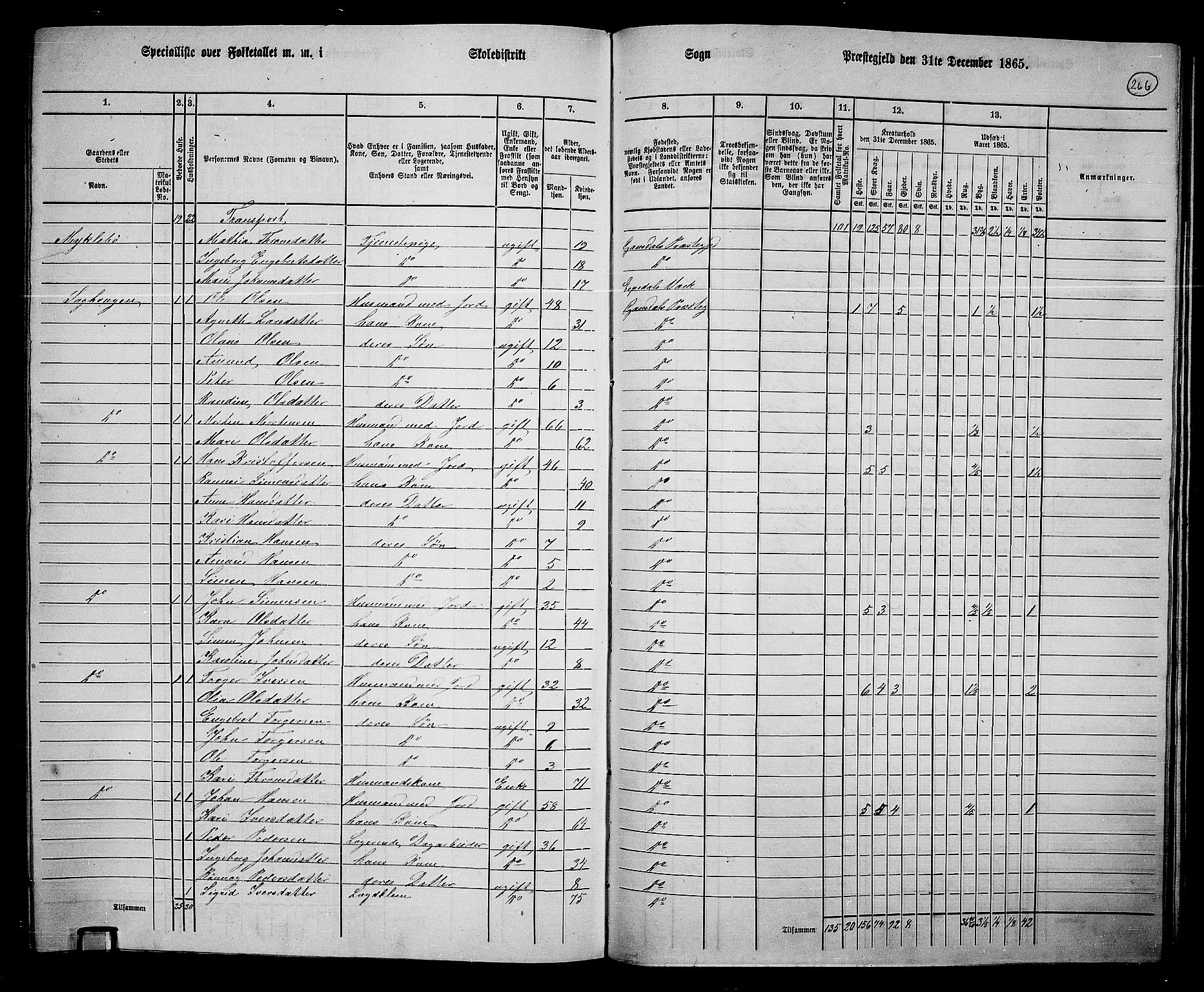 RA, 1865 census for Gausdal, 1865, p. 229