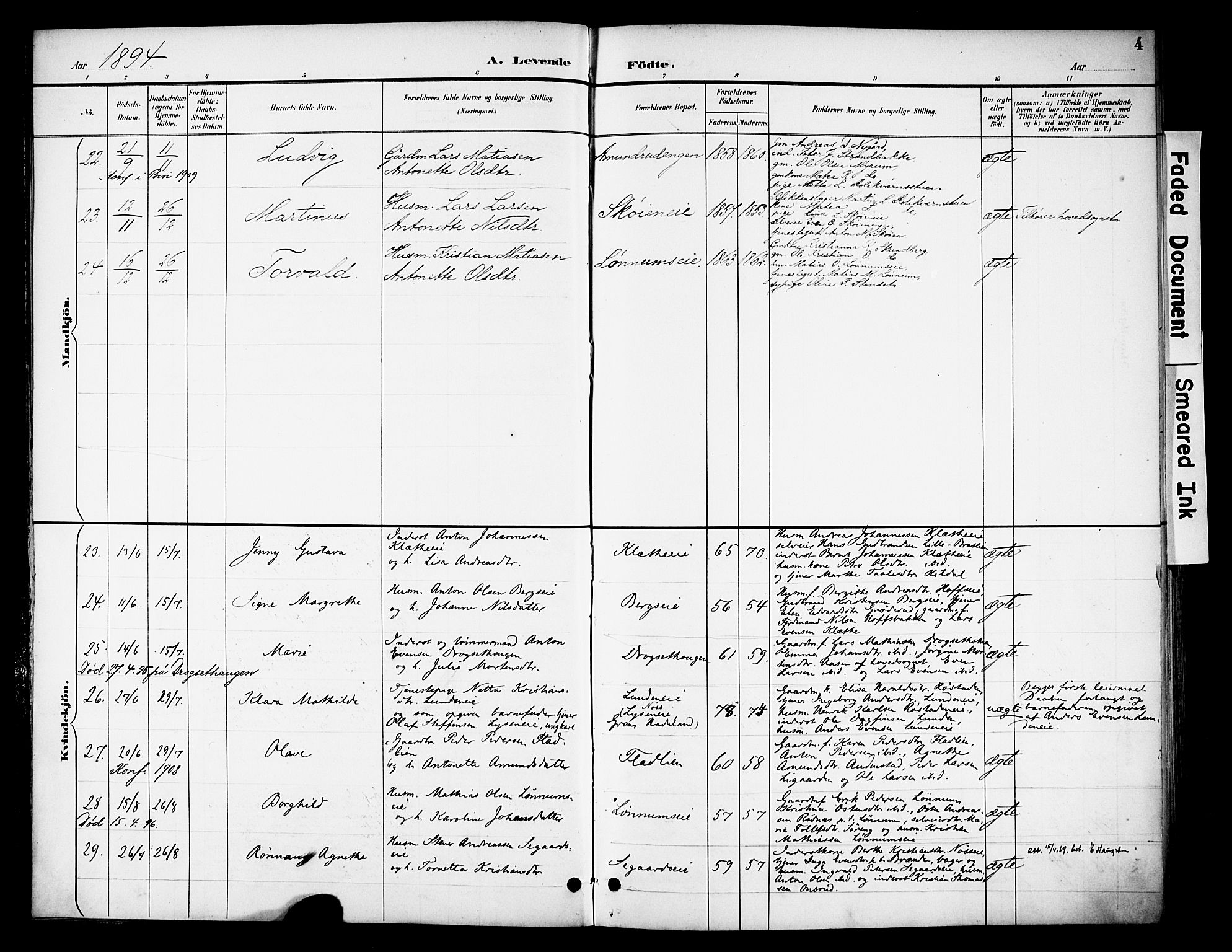 Biri prestekontor, AV/SAH-PREST-096/H/Ha/Haa/L0008: Parish register (official) no. 8, 1894-1901, p. 4