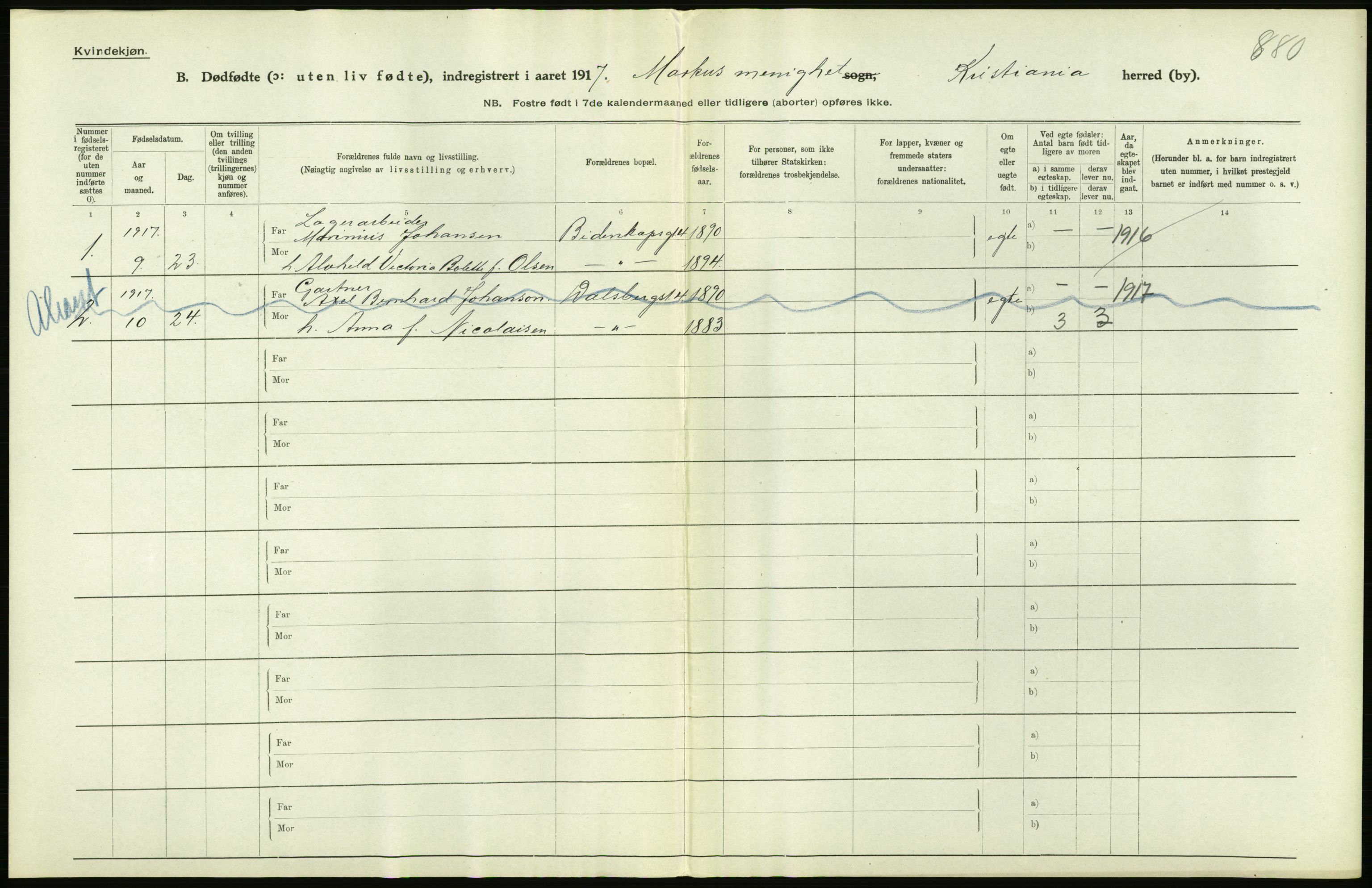 Statistisk sentralbyrå, Sosiodemografiske emner, Befolkning, RA/S-2228/D/Df/Dfb/Dfbg/L0011: Kristiania: Døde, dødfødte., 1917, p. 606