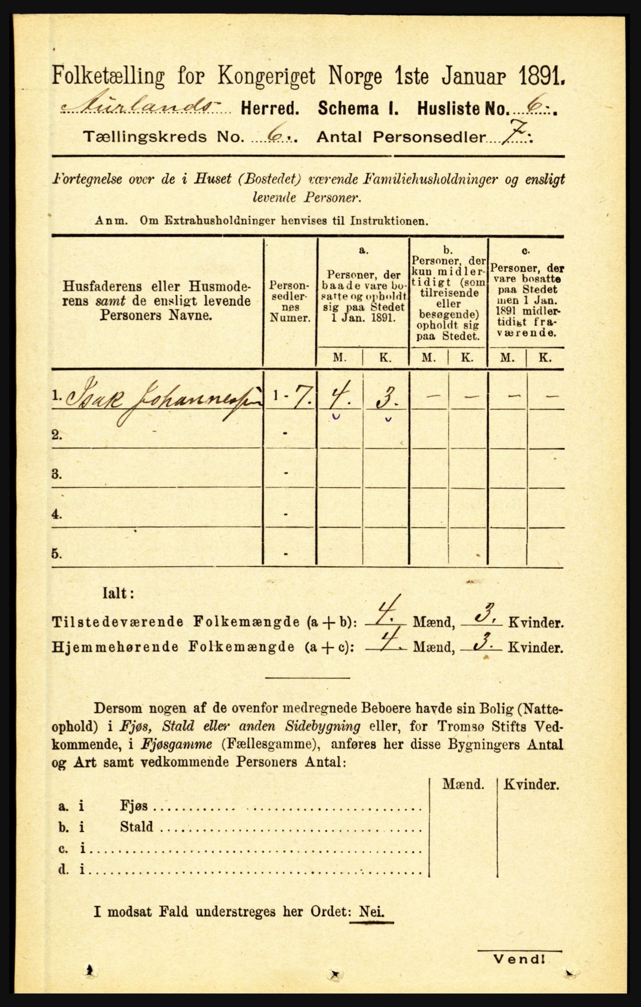 RA, 1891 census for 1421 Aurland, 1891, p. 2206