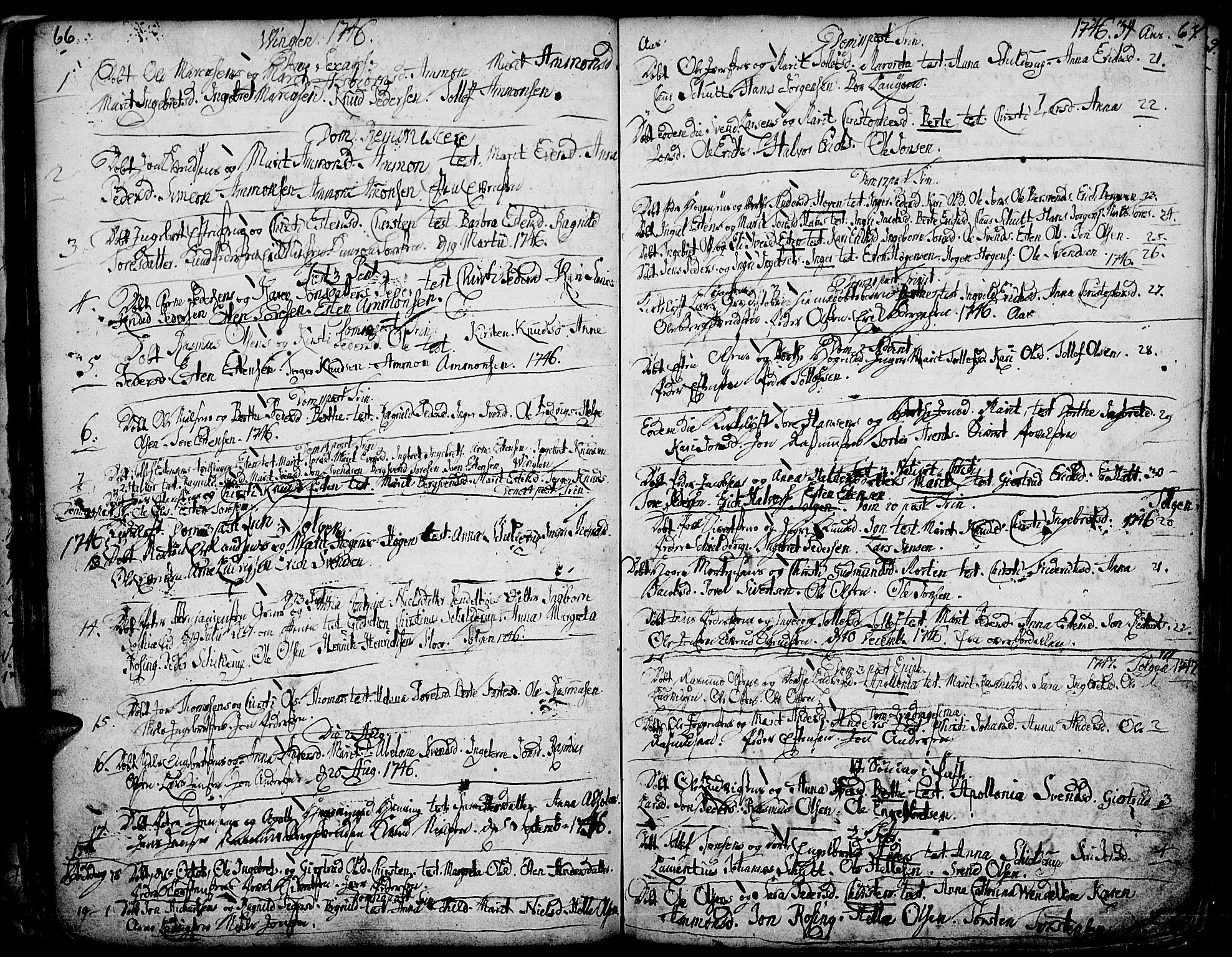 Tolga prestekontor, AV/SAH-PREST-062/K/L0001: Parish register (official) no. 1, 1733-1767, p. 66-67