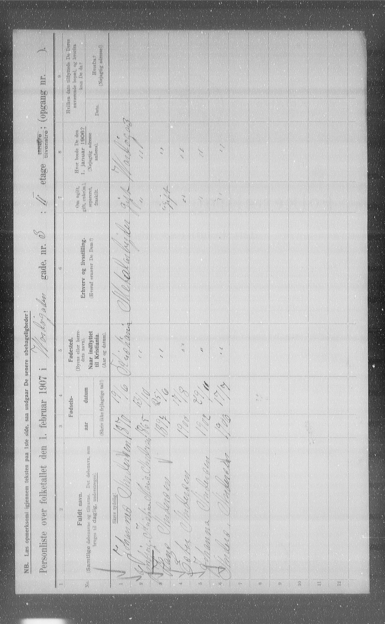 OBA, Municipal Census 1907 for Kristiania, 1907, p. 61966