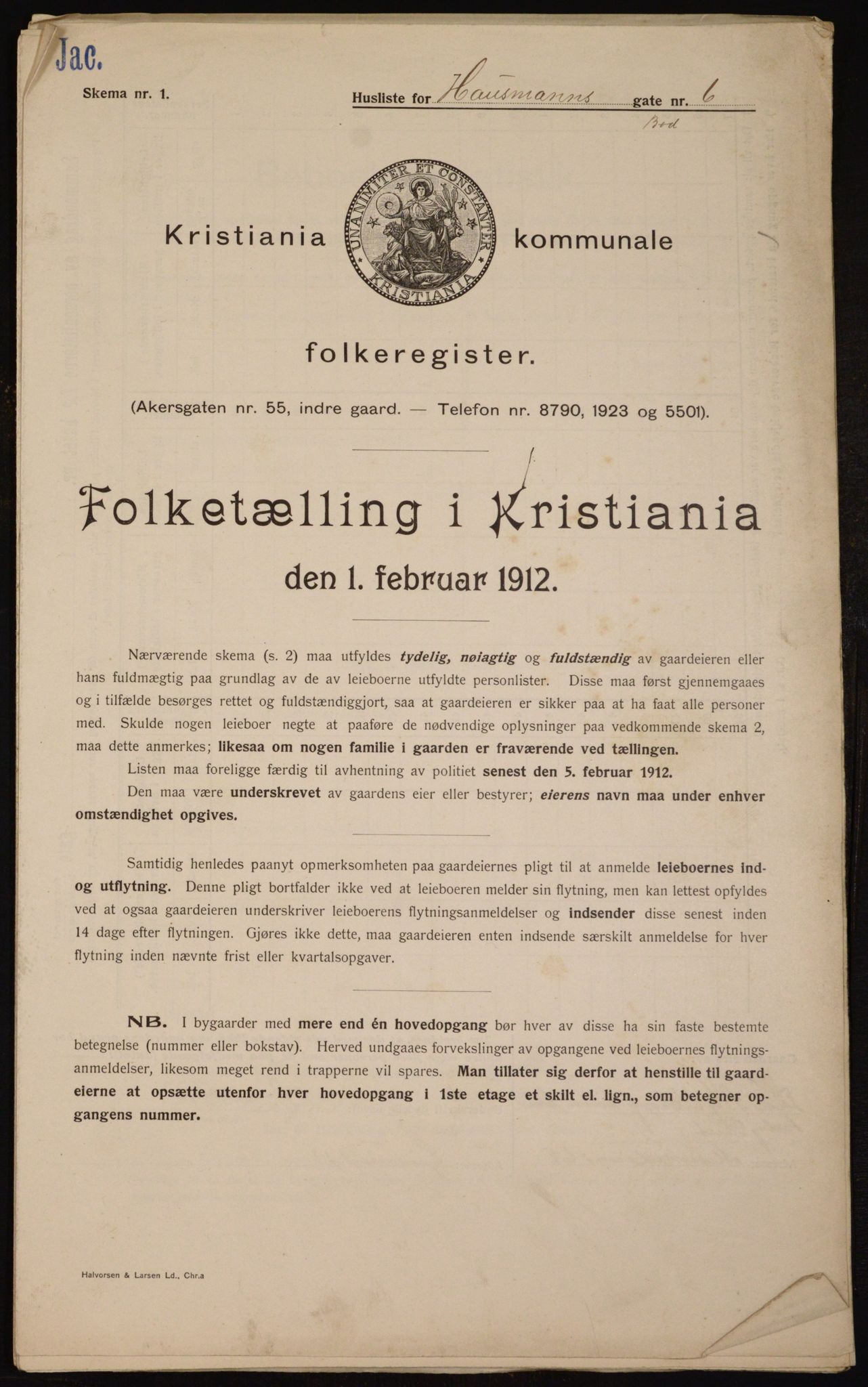 OBA, Municipal Census 1912 for Kristiania, 1912, p. 35527