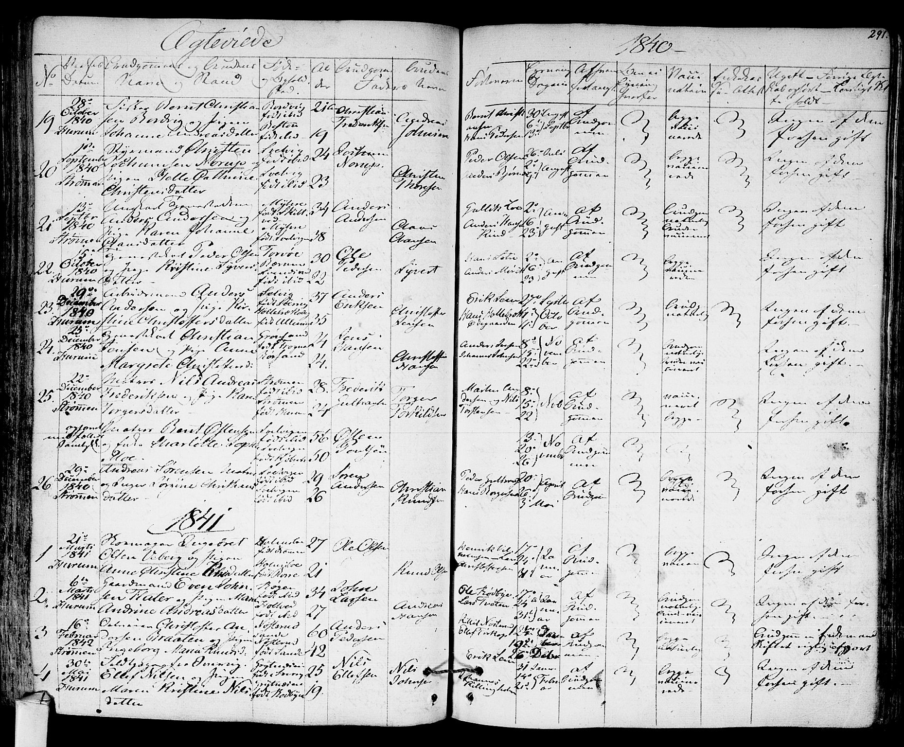 Hurum kirkebøker, SAKO/A-229/F/Fa/L0010: Parish register (official) no. 10, 1827-1846, p. 291