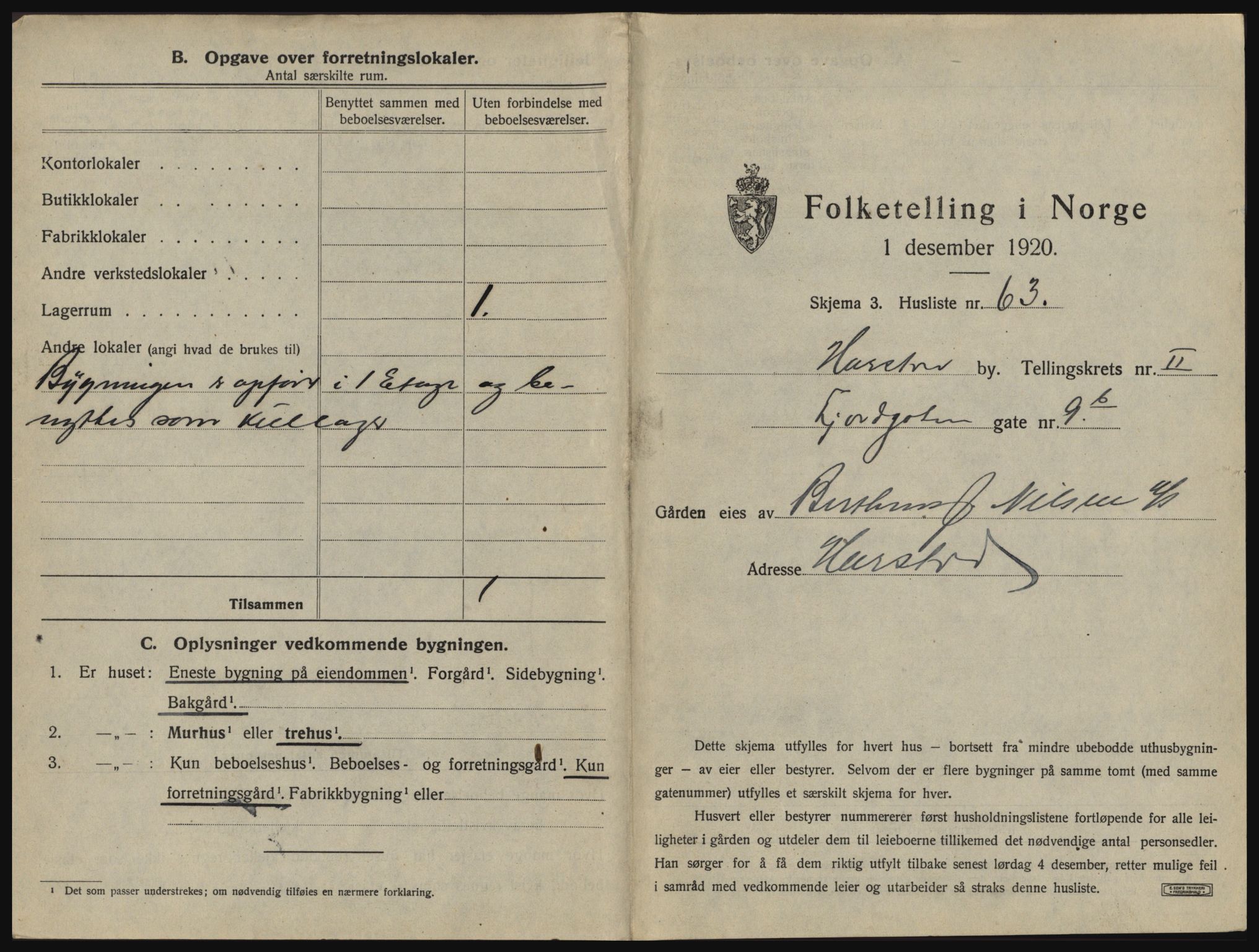 SATØ, 1920 census for Harstad, 1920, p. 229