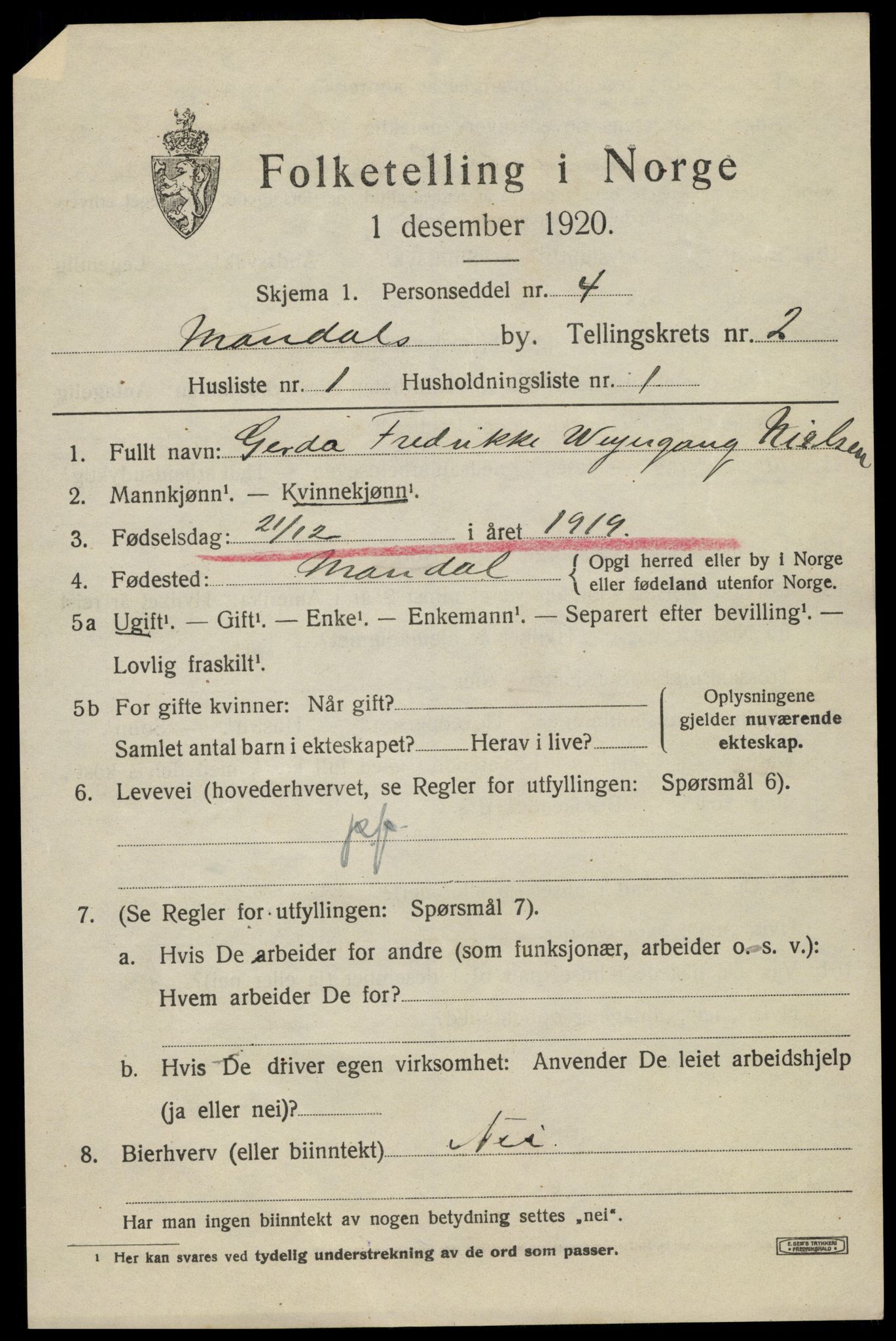 SAK, 1920 census for Mandal, 1920, p. 4211