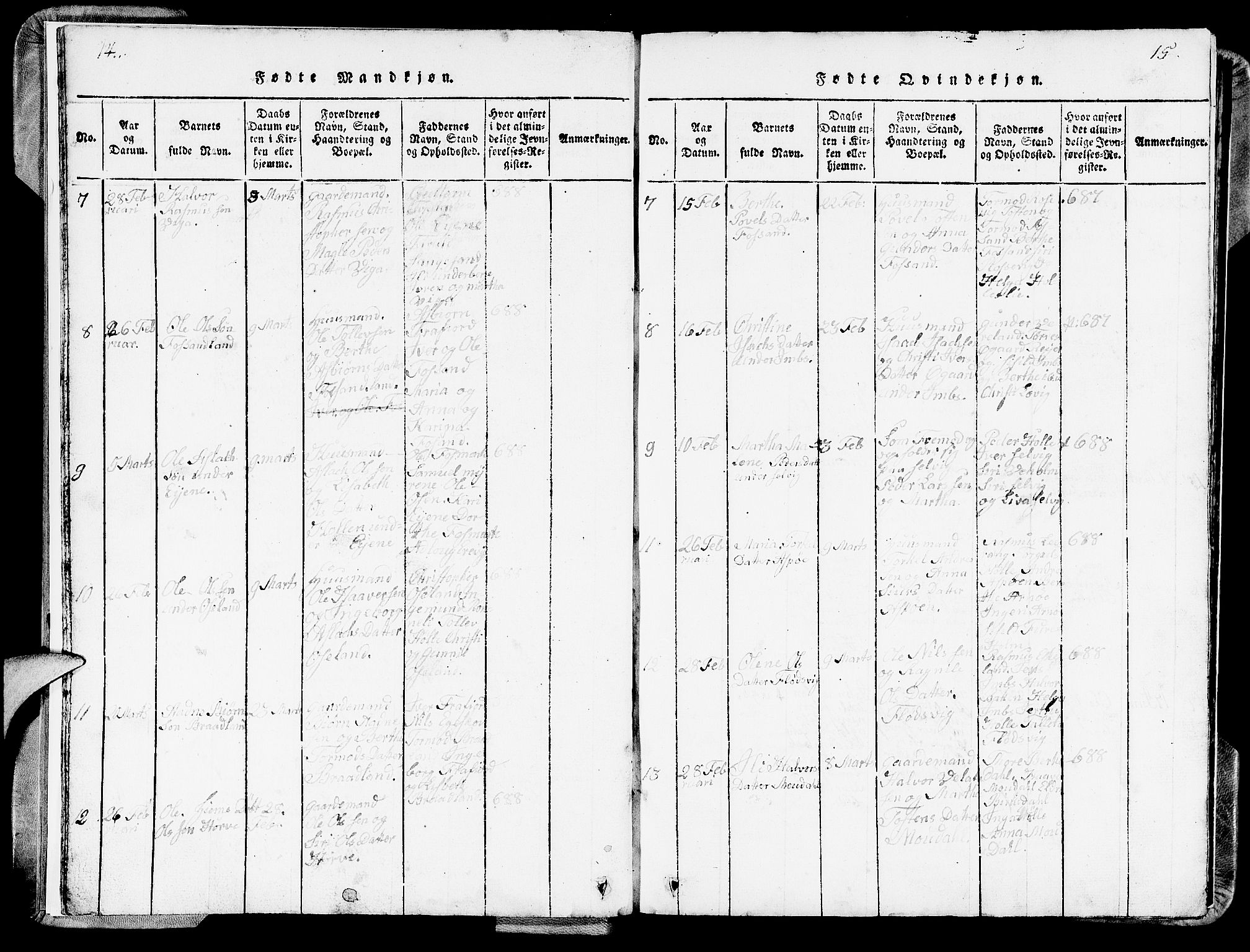 Strand sokneprestkontor, SAST/A-101828/H/Ha/Hab/L0002: Parish register (copy) no. B 2, 1816-1854, p. 14-15