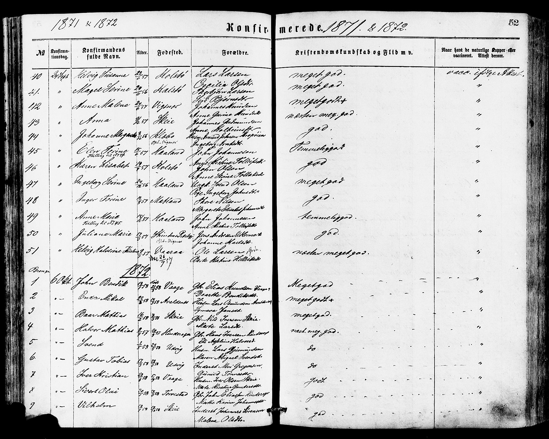 Avaldsnes sokneprestkontor, SAST/A -101851/H/Ha/Haa/L0012: Parish register (official) no. A 12, 1865-1880, p. 52
