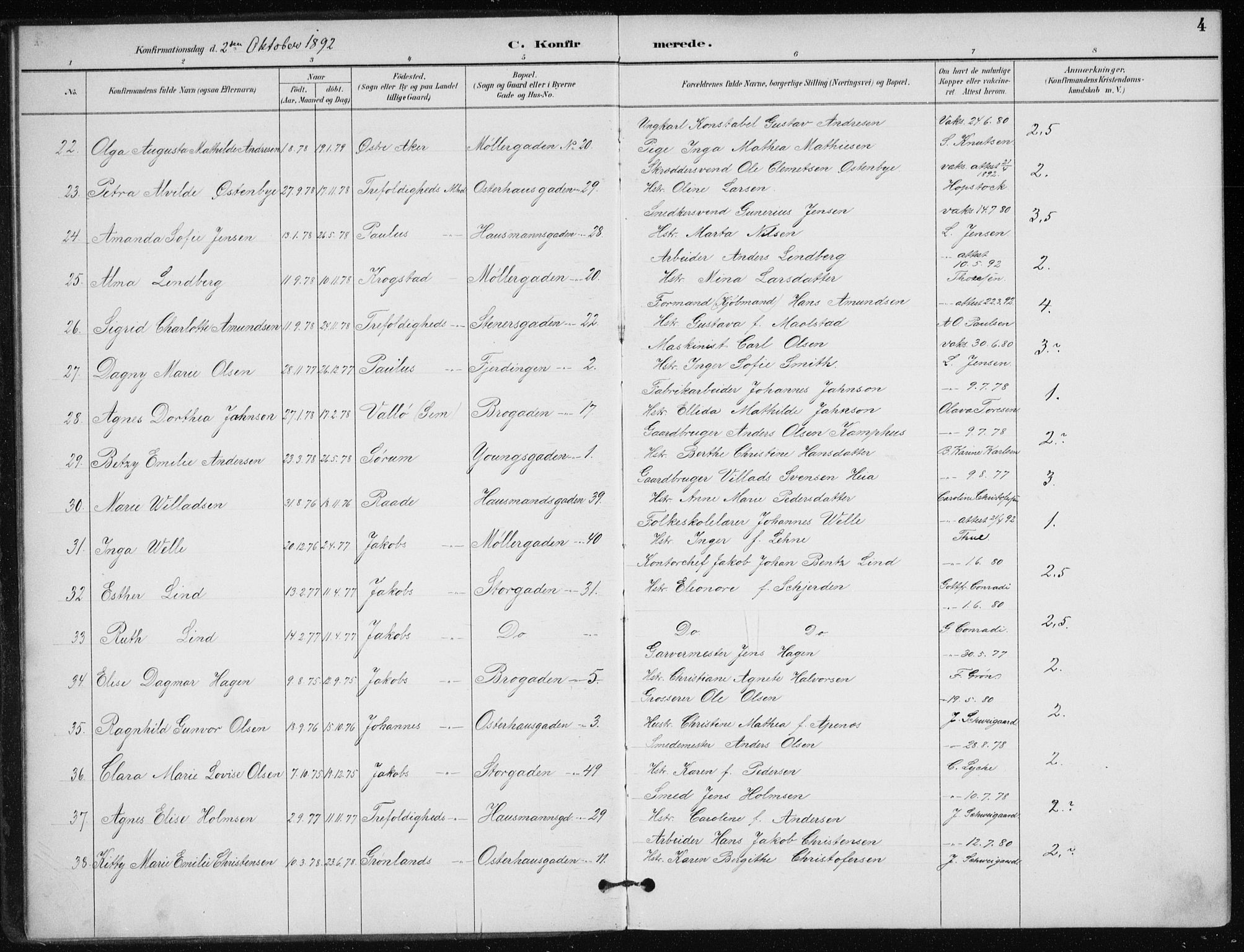 Jakob prestekontor Kirkebøker, SAO/A-10850/F/Fa/L0008: Parish register (official) no. 8, 1892-1924, p. 4