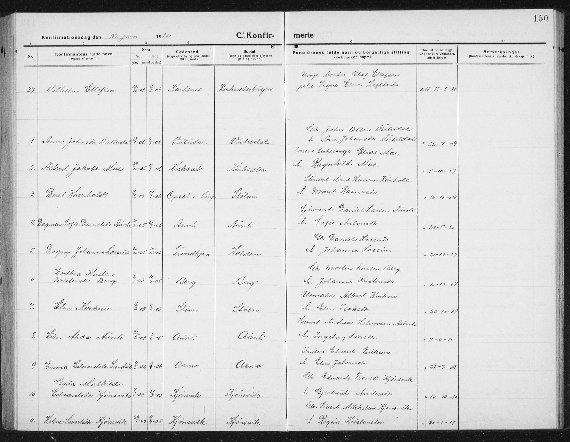Ministerialprotokoller, klokkerbøker og fødselsregistre - Sør-Trøndelag, SAT/A-1456/630/L0506: Parish register (copy) no. 630C04, 1914-1933, p. 150