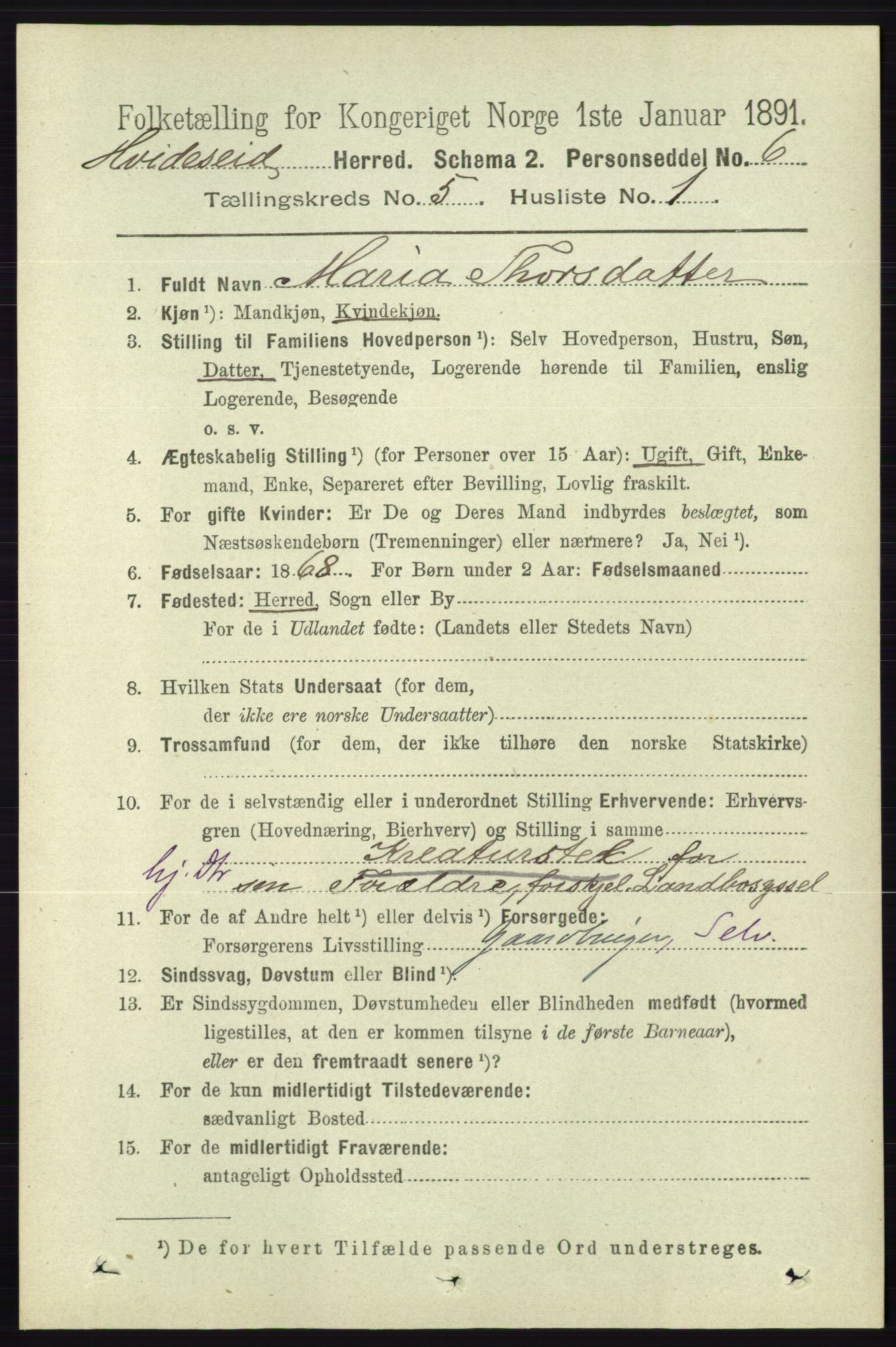 RA, 1891 census for 0829 Kviteseid, 1891, p. 912