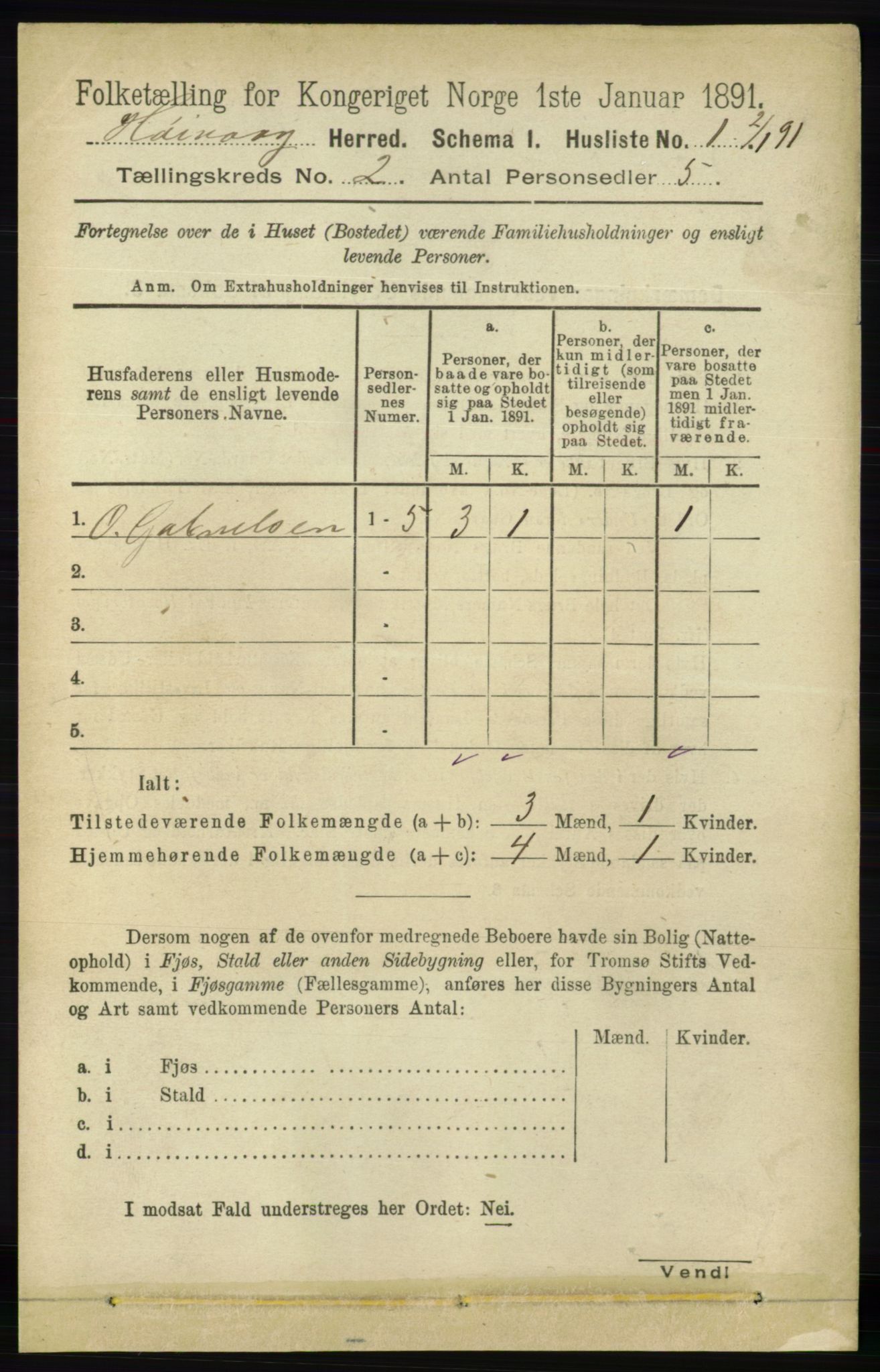 RA, 1891 census for 0927 Høvåg, 1891, p. 465