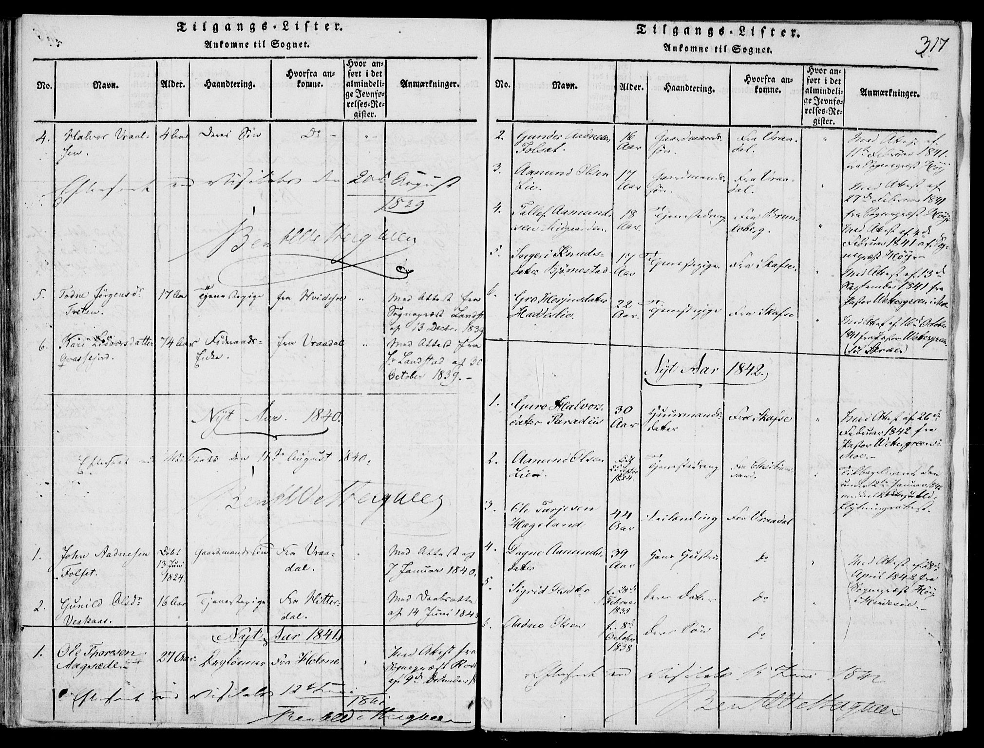 Fyresdal kirkebøker, SAKO/A-263/F/Fb/L0001: Parish register (official) no. II 1, 1815-1854, p. 317