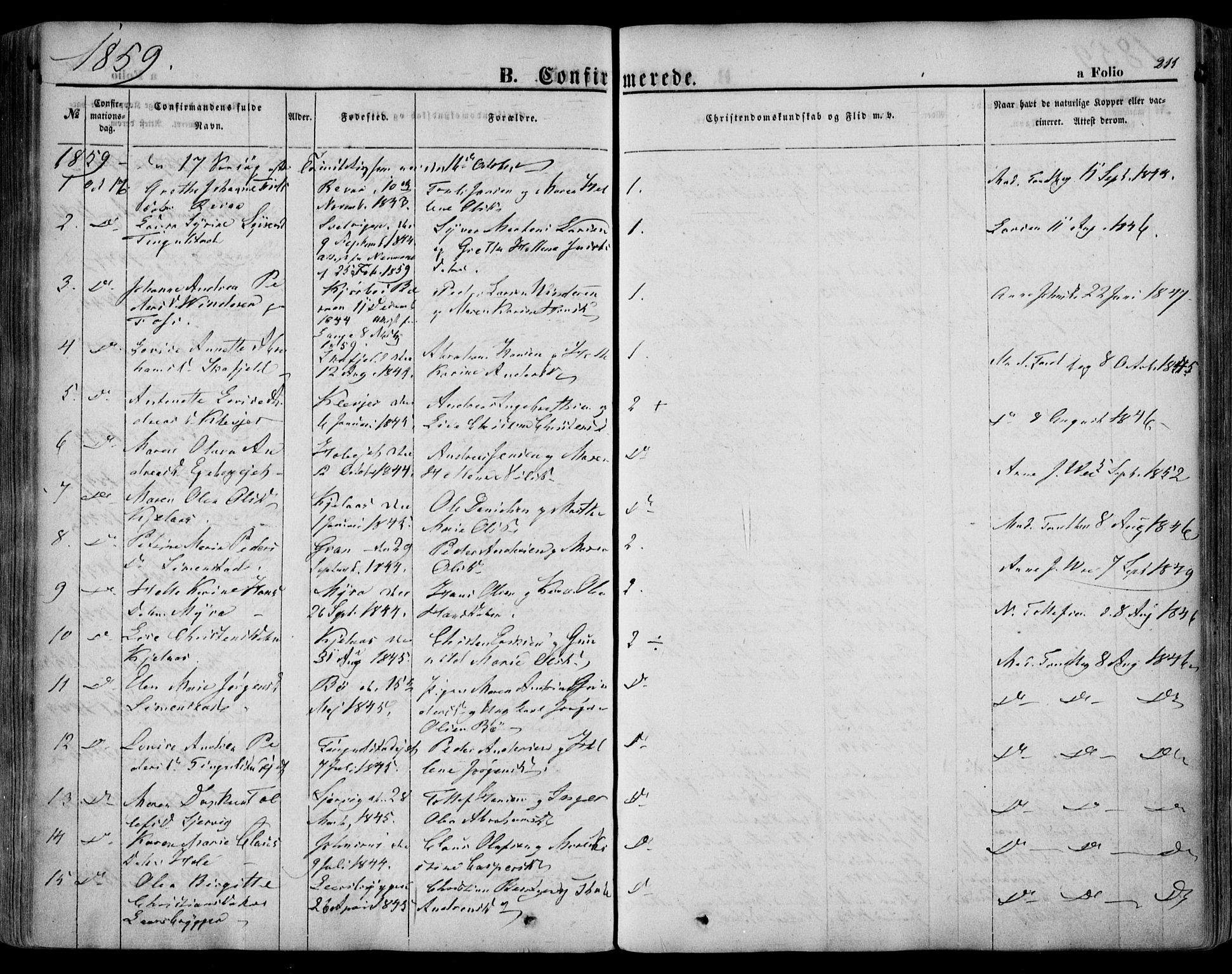 Sande Kirkebøker, SAKO/A-53/F/Fa/L0004: Parish register (official) no. 4, 1847-1864, p. 211