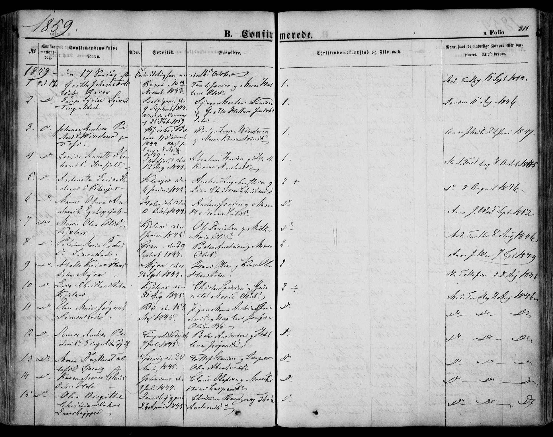 Sande Kirkebøker, AV/SAKO-A-53/F/Fa/L0004: Parish register (official) no. 4, 1847-1864, p. 211