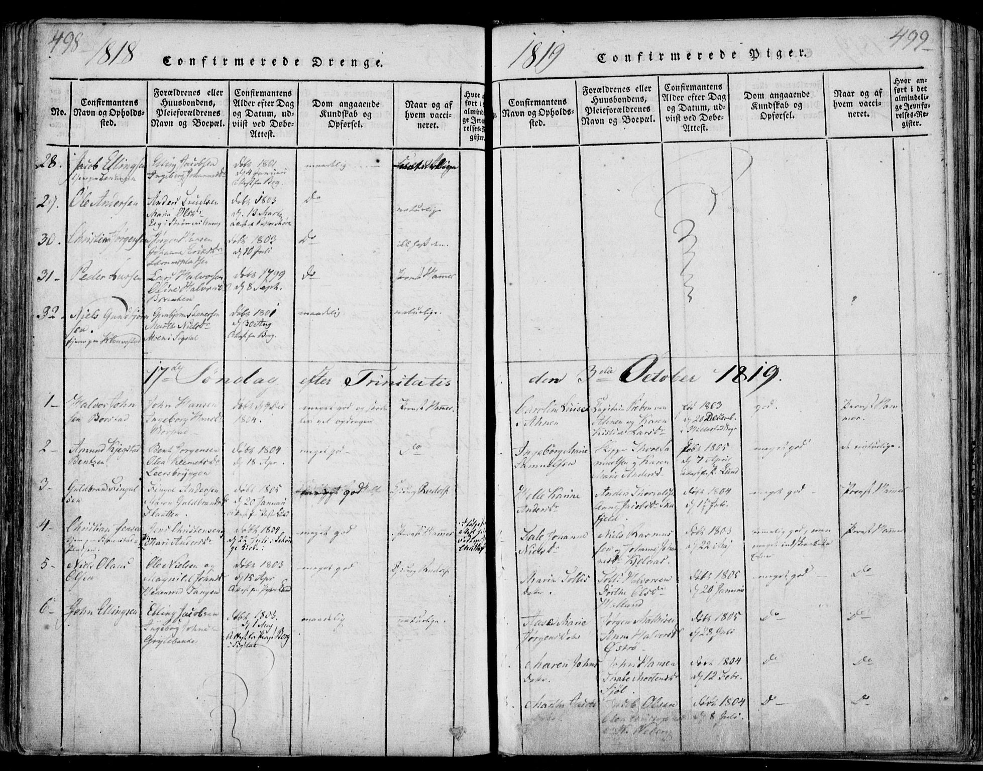 Sande Kirkebøker, SAKO/A-53/F/Fa/L0003: Parish register (official) no. 3, 1814-1847, p. 498-499